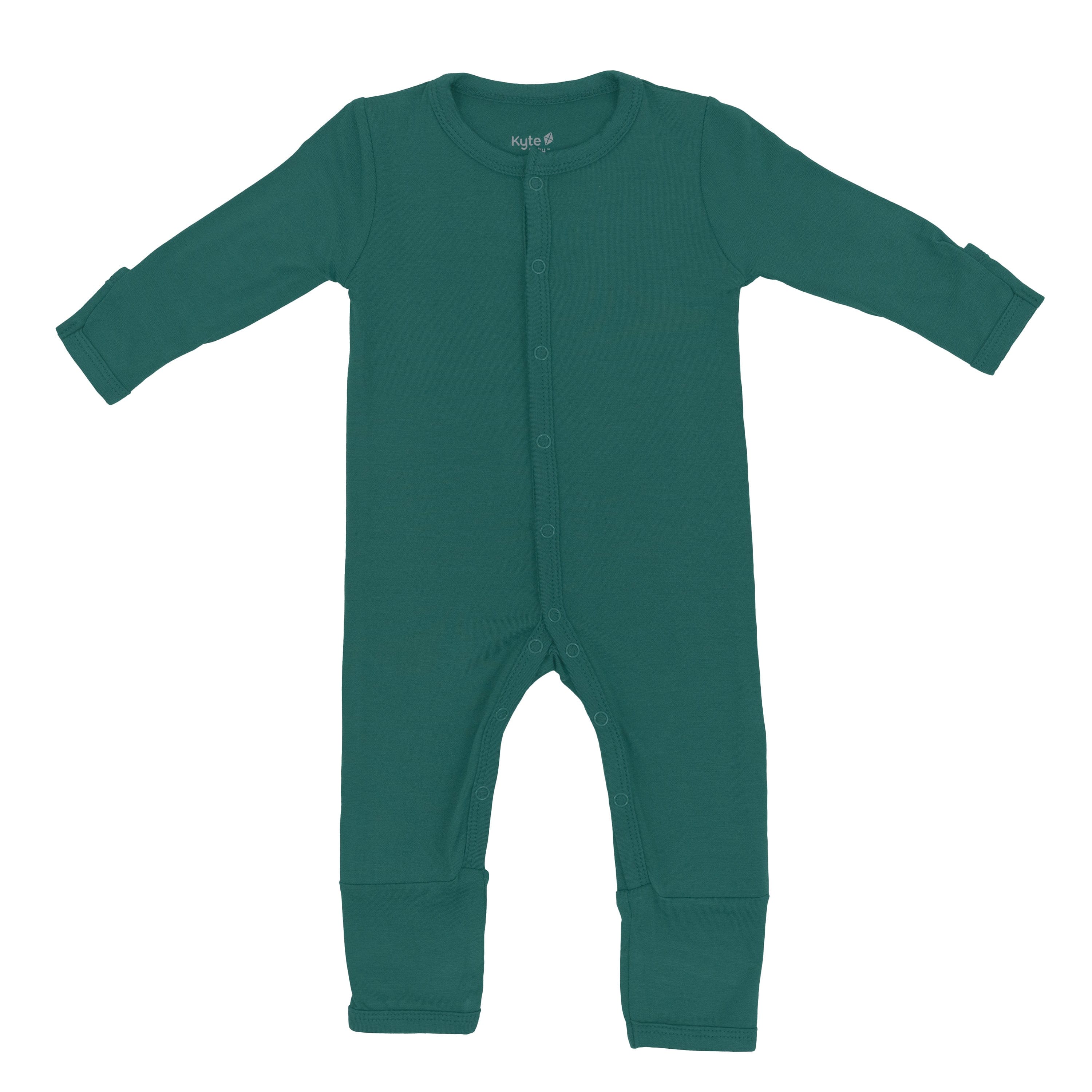 Flat lay of Kyte Baby Romper in Emerald