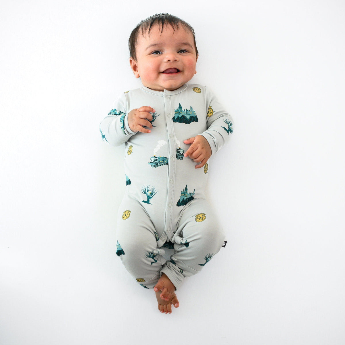 Infant wearing Kyte Baby Romper in Journey