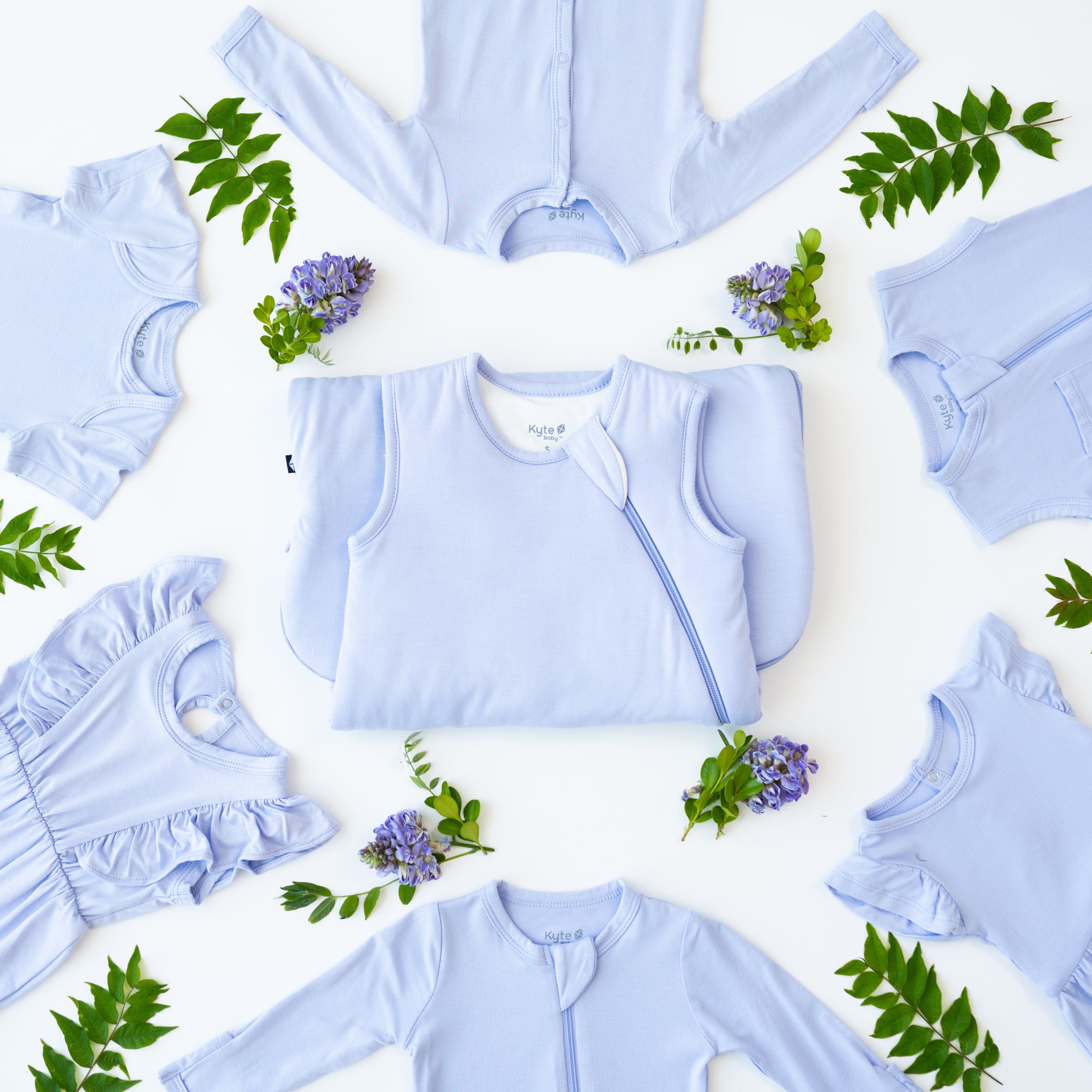 Kyte Baby selection of bamboo baby clothing and sleep bags in Lilac