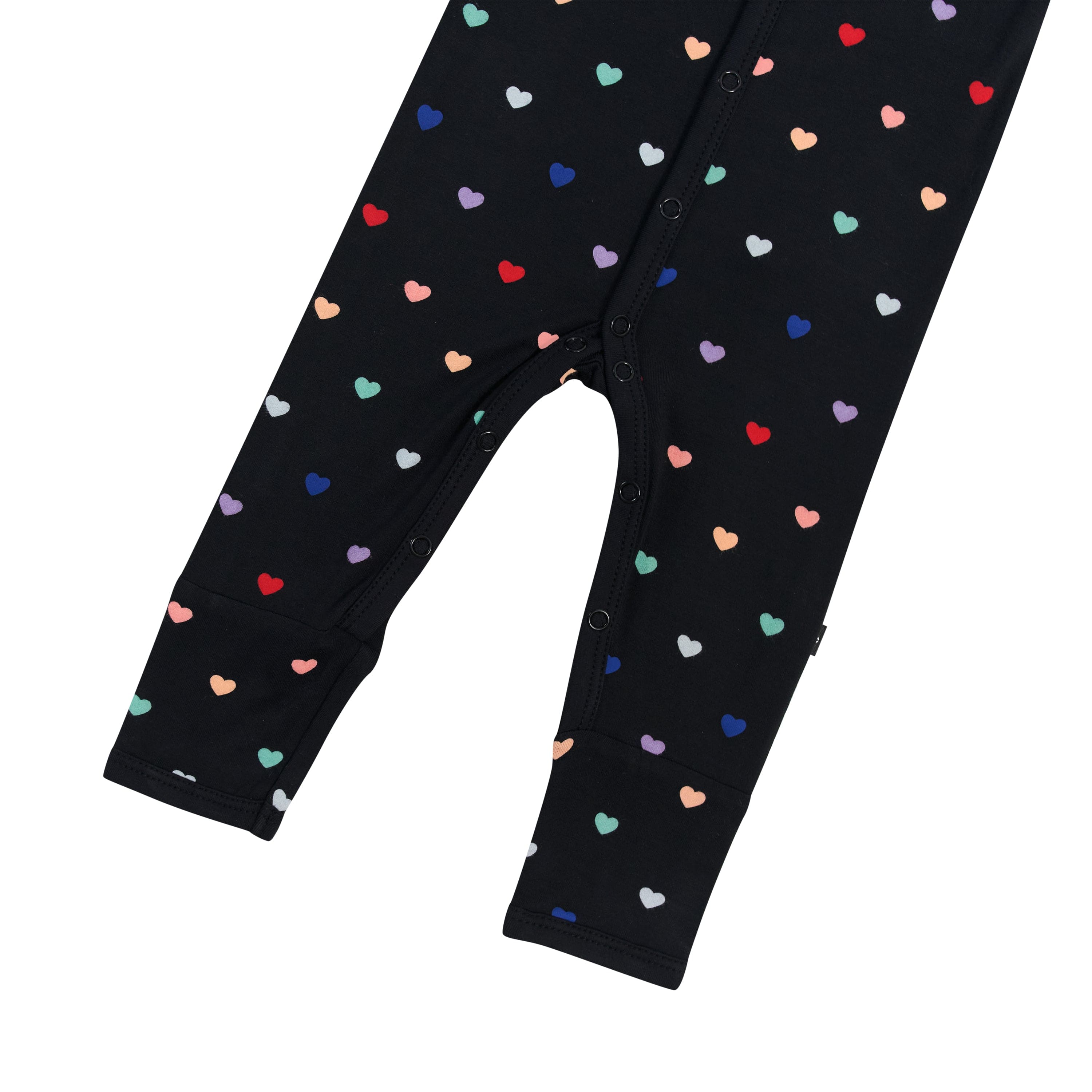 Snaps on Kyte Baby Romper in Midnight Rainbow Heart