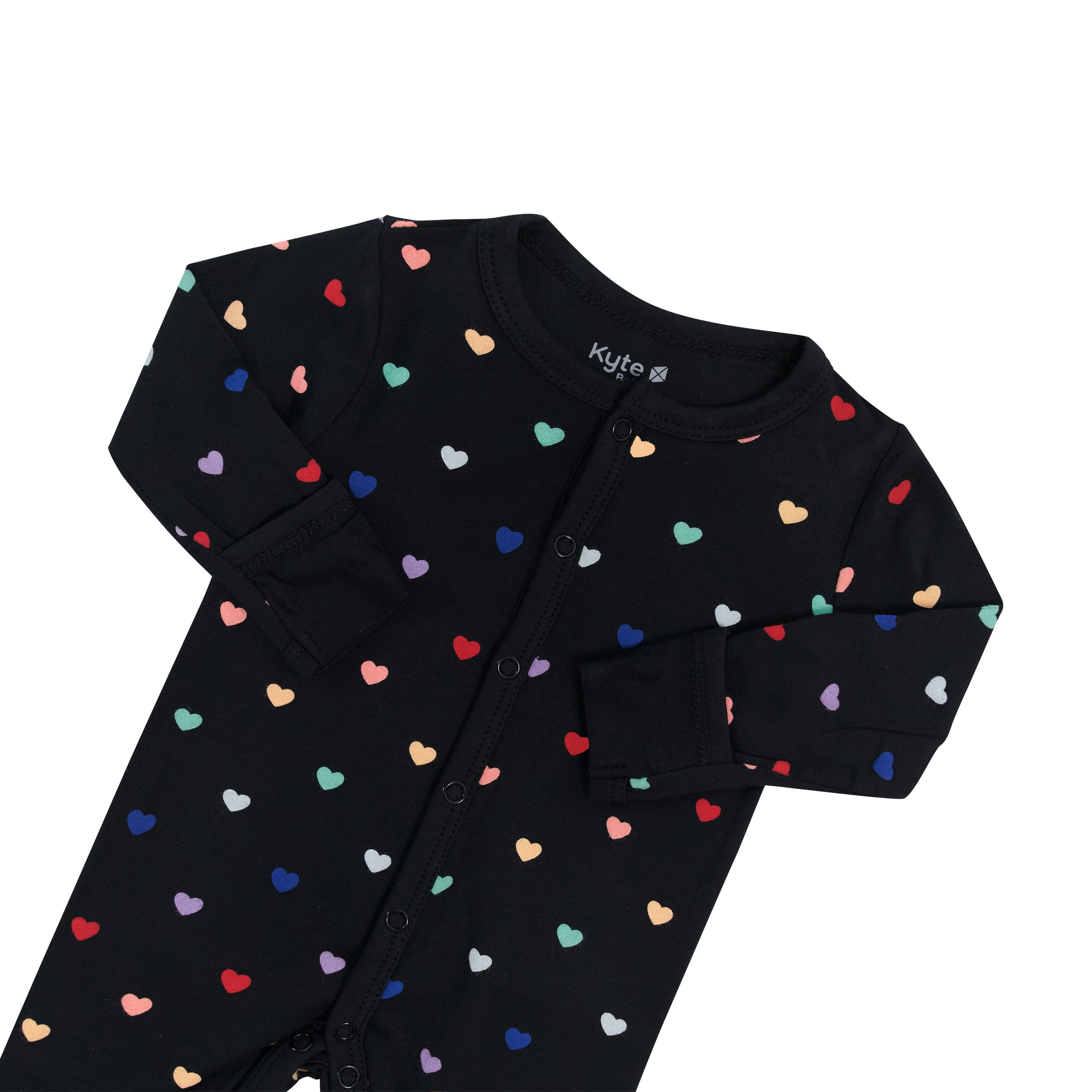 Kyte Baby long sleeve snap Romper in Midnight Rainbow Heart