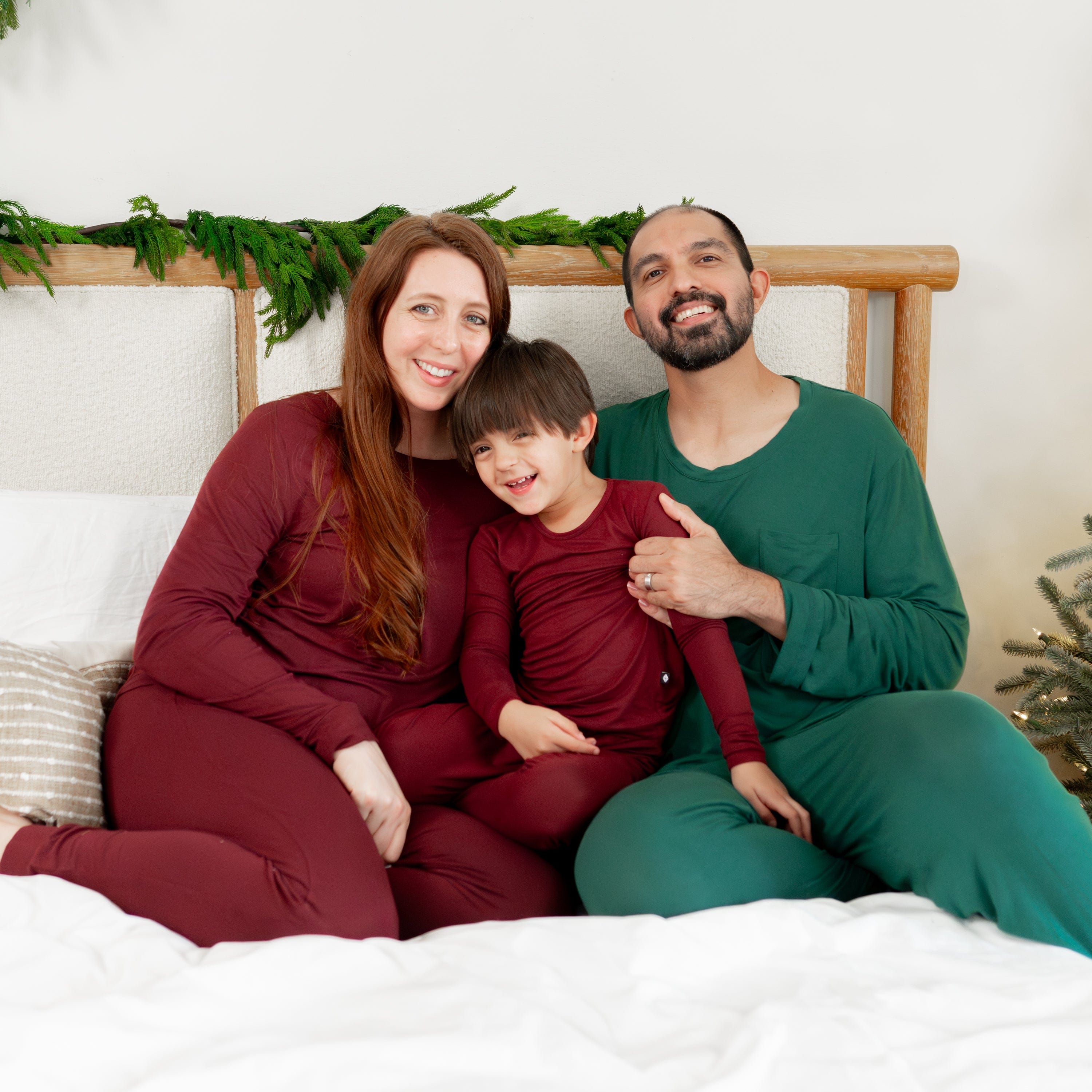 Family wearing matching Christmas pajamas
