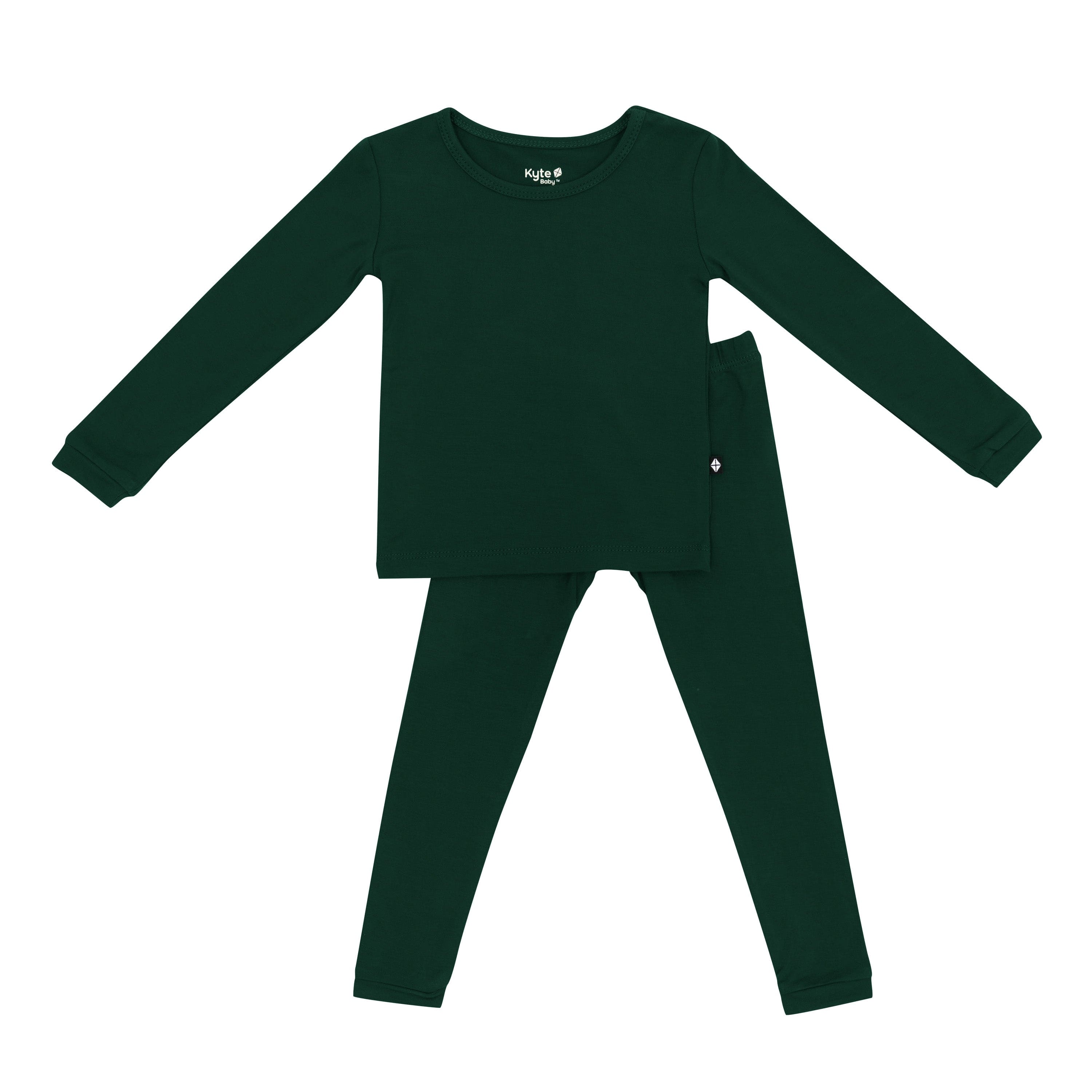 Green Long Sleeve kids Pajamas in Evergreen