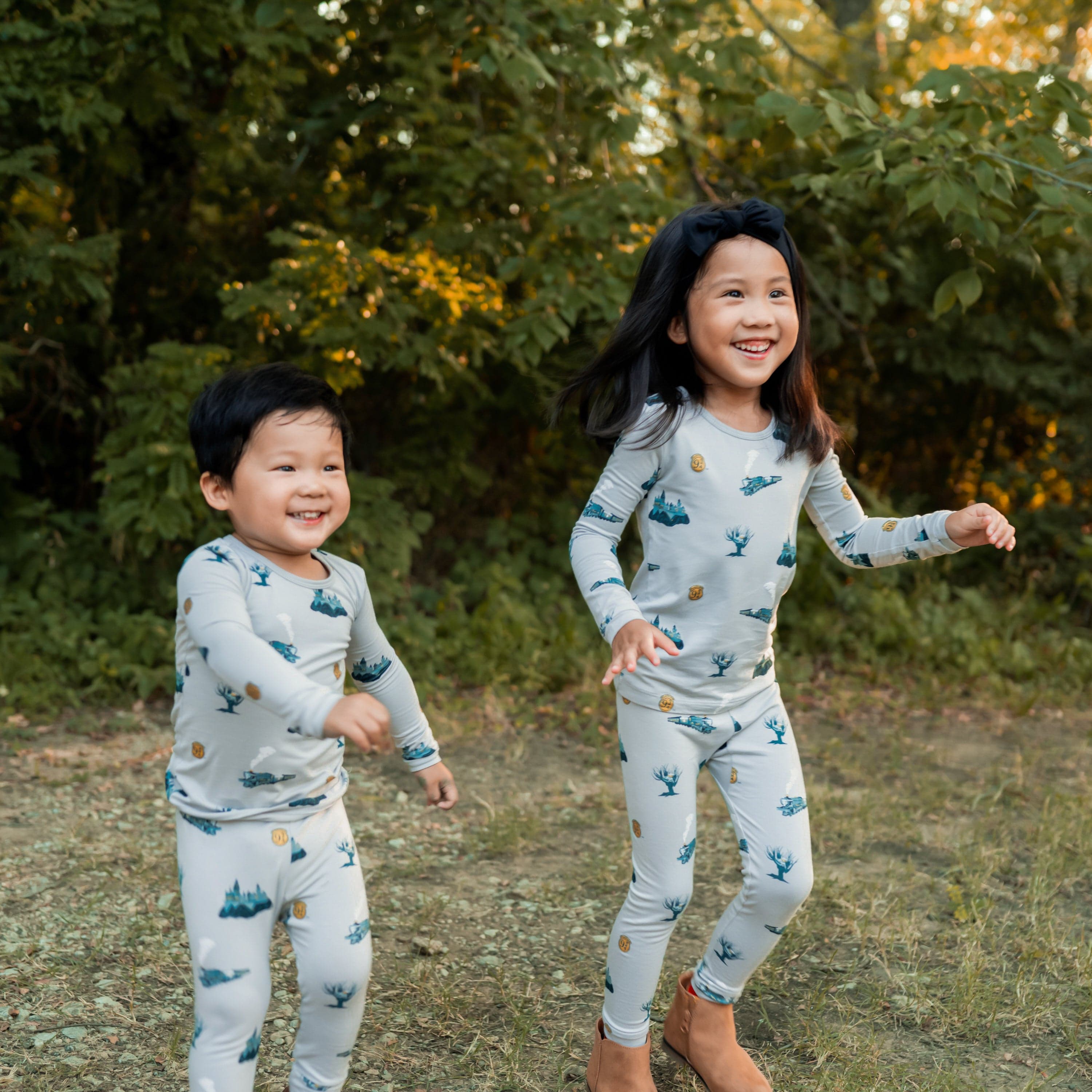 Siblings in Matching Harry Potter Long Sleeve Pajamas in Journey