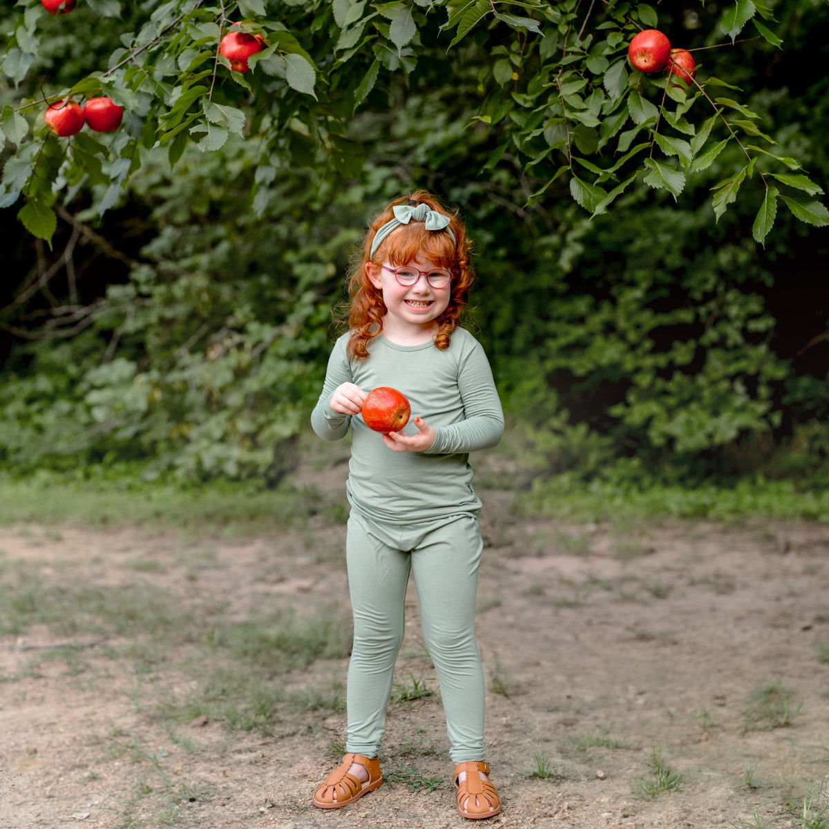 Toddler wearing Long Sleeve Pajamas in Thyme