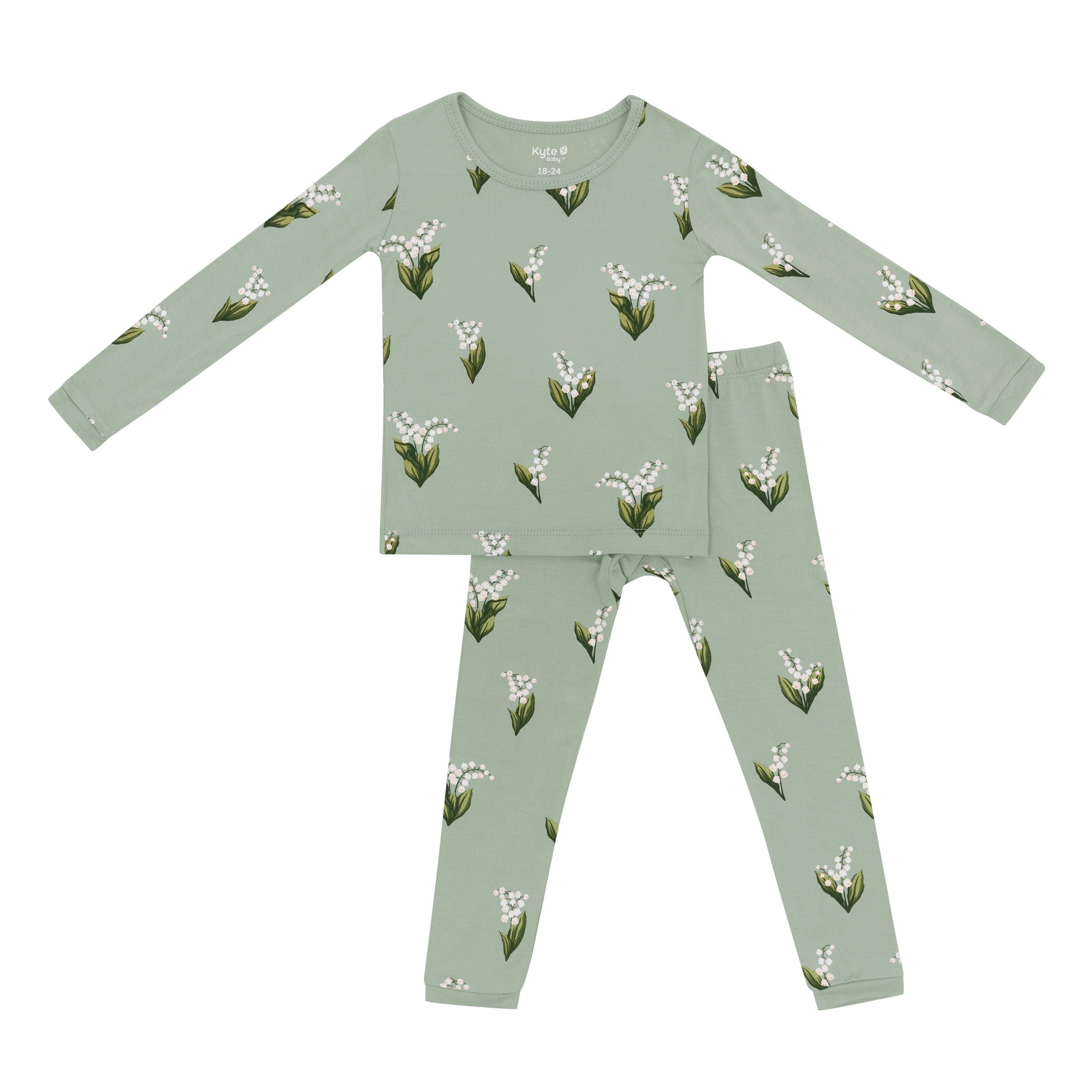 Green Long Sleeve Pajamas in Thyme Lily