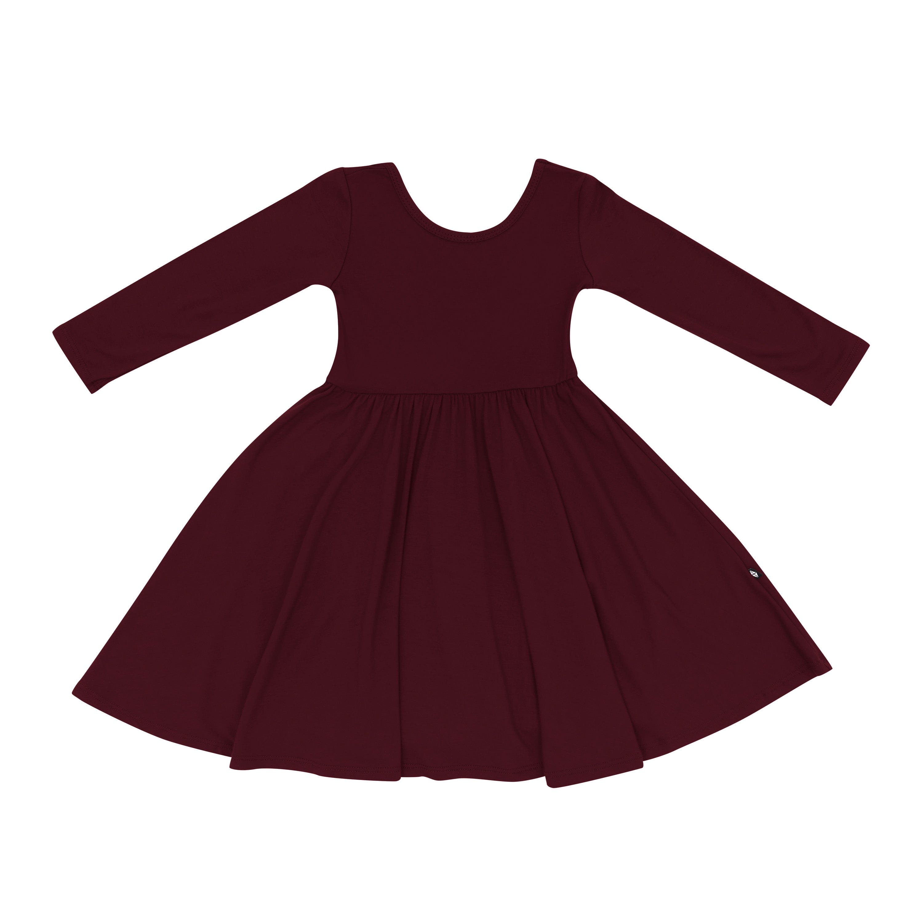 Product photo of the Long Sleeve Twirl Dress in Burgundy