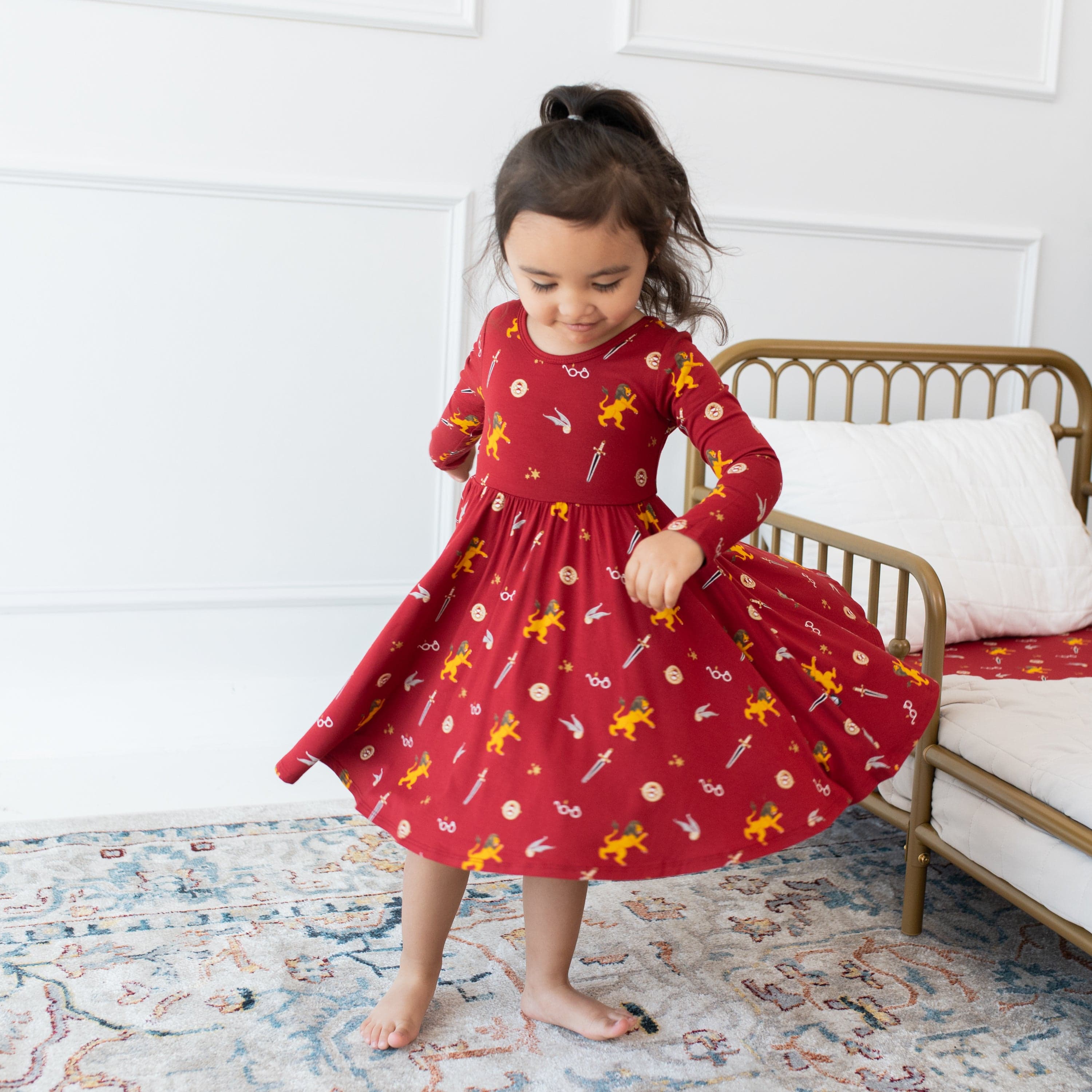 Kyte BABY Toddler Long Sleeve Twirl Dress Long Sleeve Twirl Dress in Gryffindor™