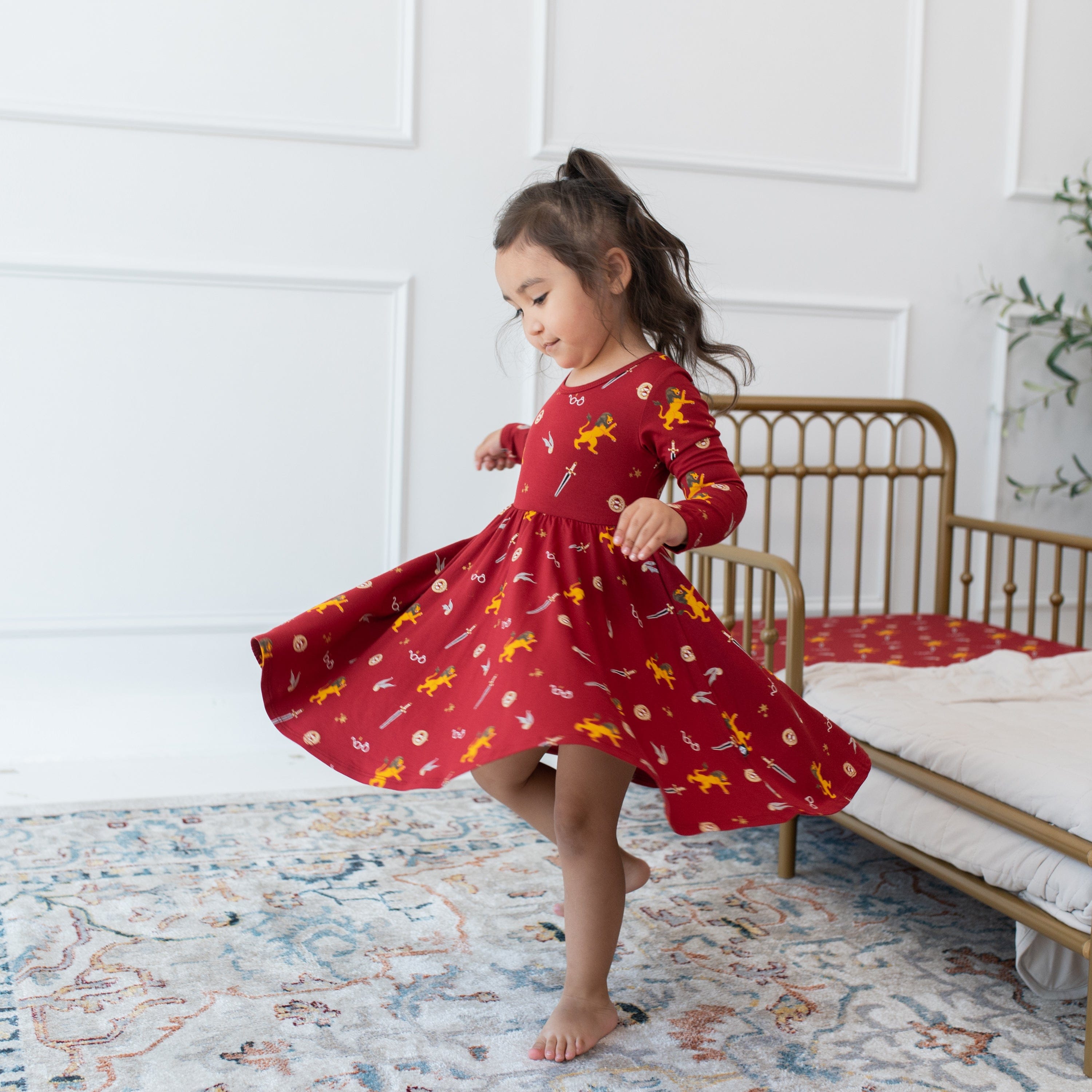 Kyte BABY Toddler Long Sleeve Twirl Dress Long Sleeve Twirl Dress in Gryffindor™
