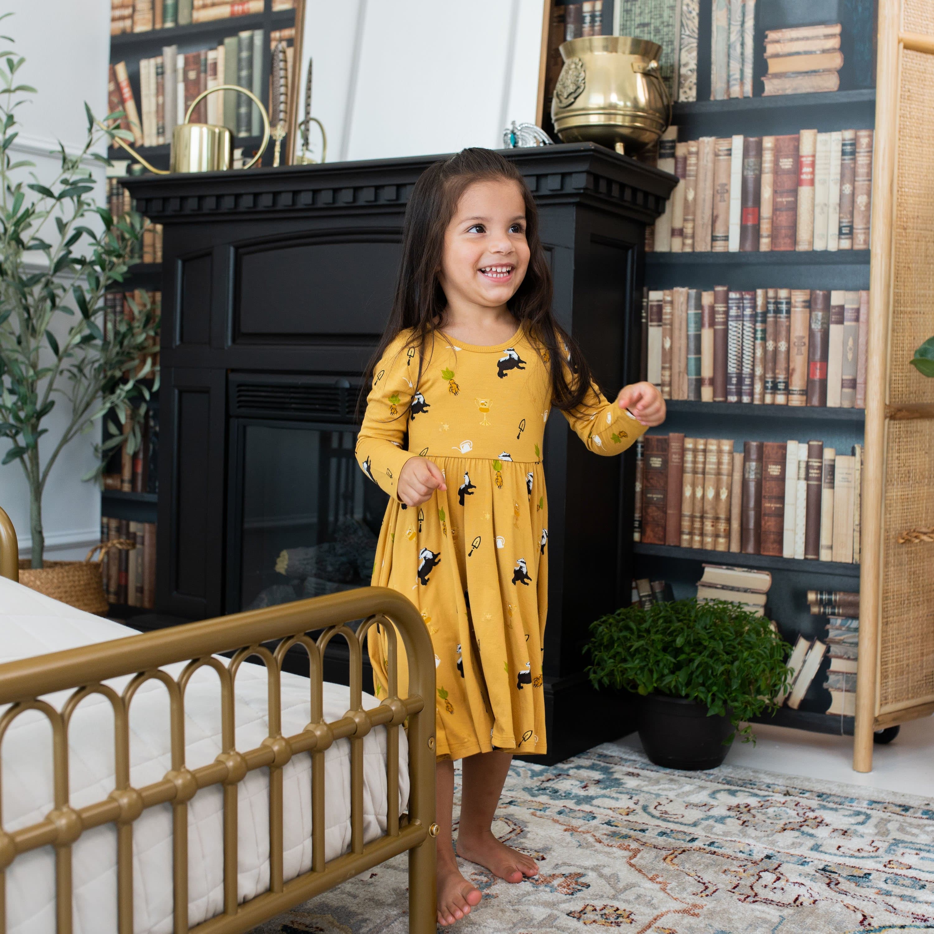 Kyte BABY Toddler Long Sleeve Twirl Dress Long Sleeve Twirl Dress in Hufflepuff™