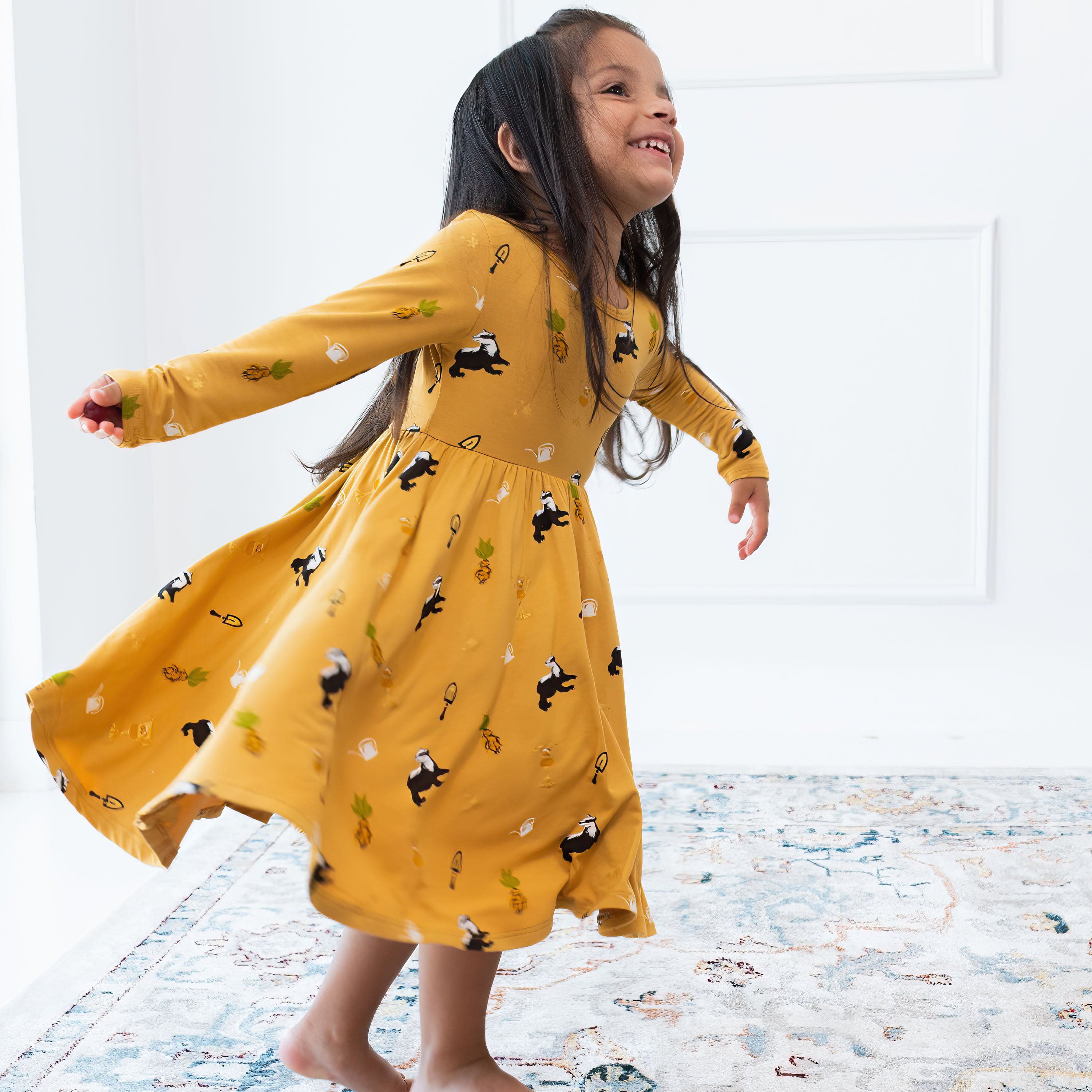 Kyte BABY Toddler Long Sleeve Twirl Dress Long Sleeve Twirl Dress in Hufflepuff™