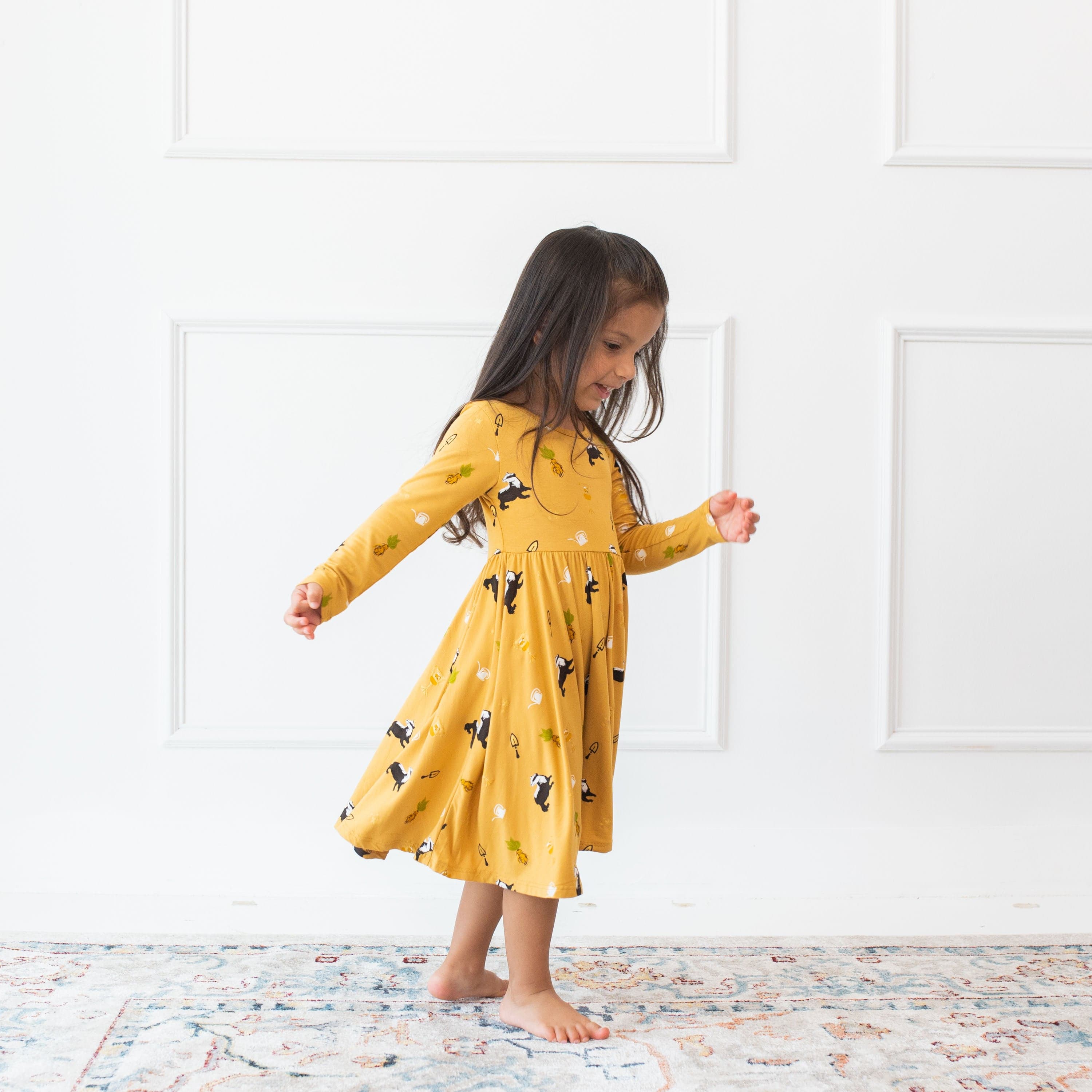 Kyte BABY Toddler Long Sleeve Twirl Dress Long Sleeve Twirl Dress in Hufflepuff™