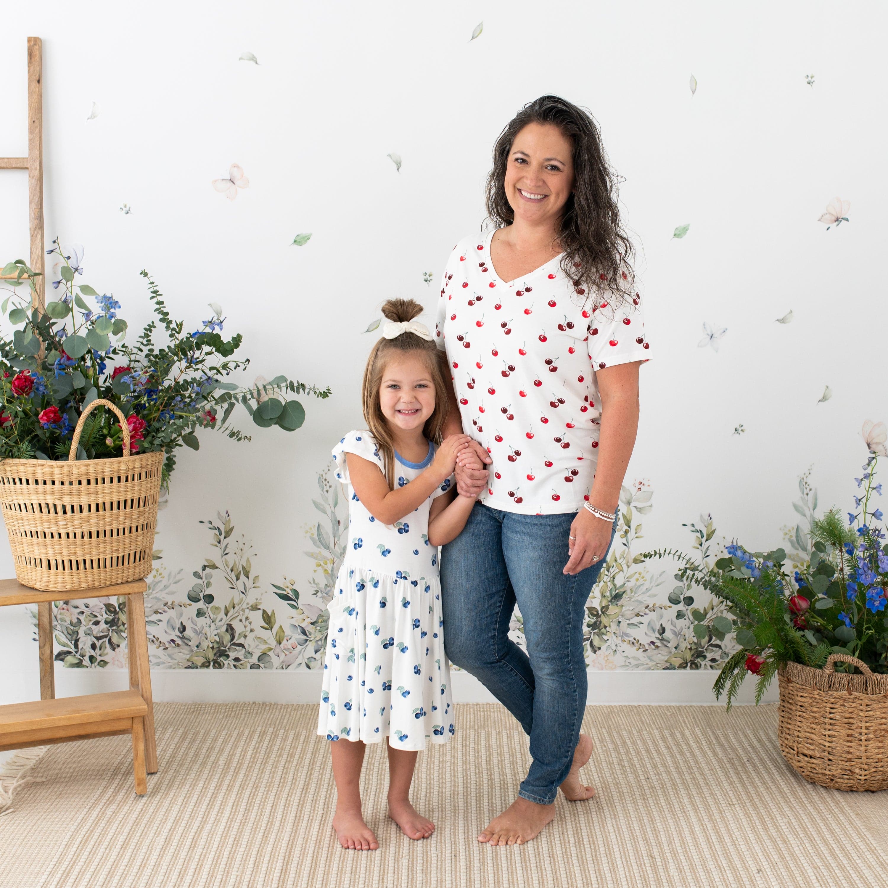Mom and daughter wearing coordinating Kyte Baby outfits