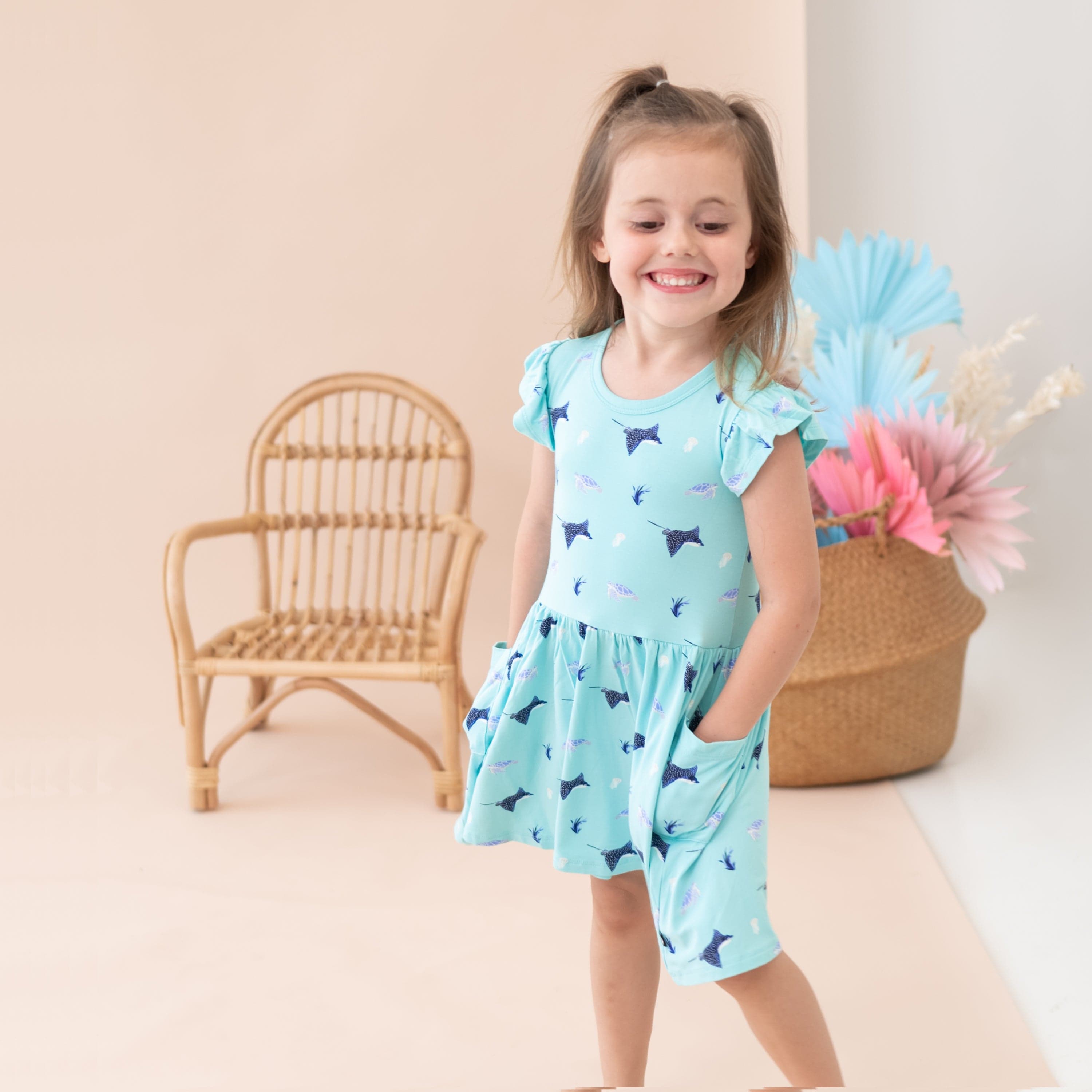 Kyte Baby Toddler Short Sleeve Pocket Dress Pocket Dress in Eagle Ray