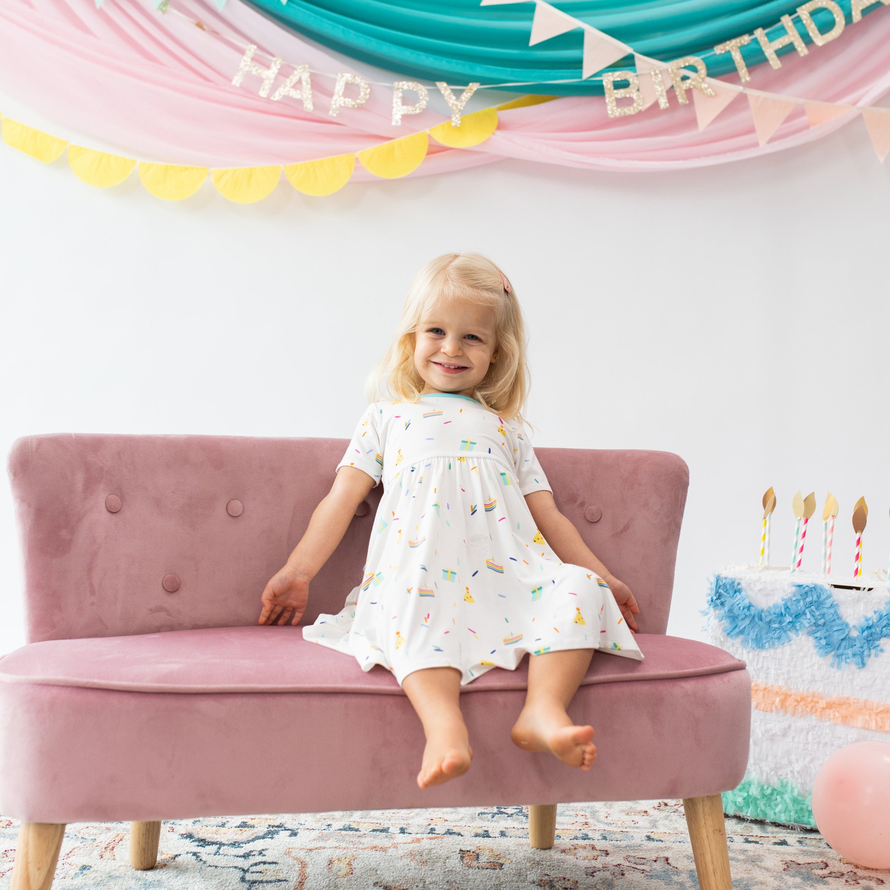 Kyte Baby Toddler Short Sleeve Twirl Dress Twirl Dress in Cloud Party