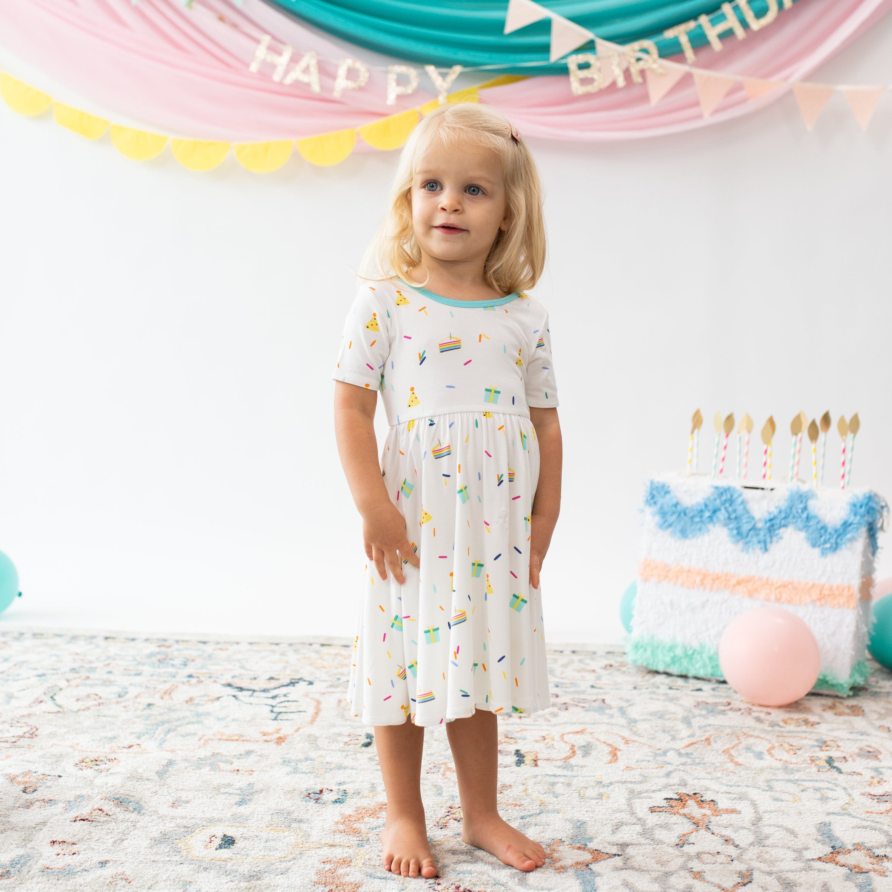 Kyte Baby Toddler Short Sleeve Twirl Dress Twirl Dress in Cloud Party