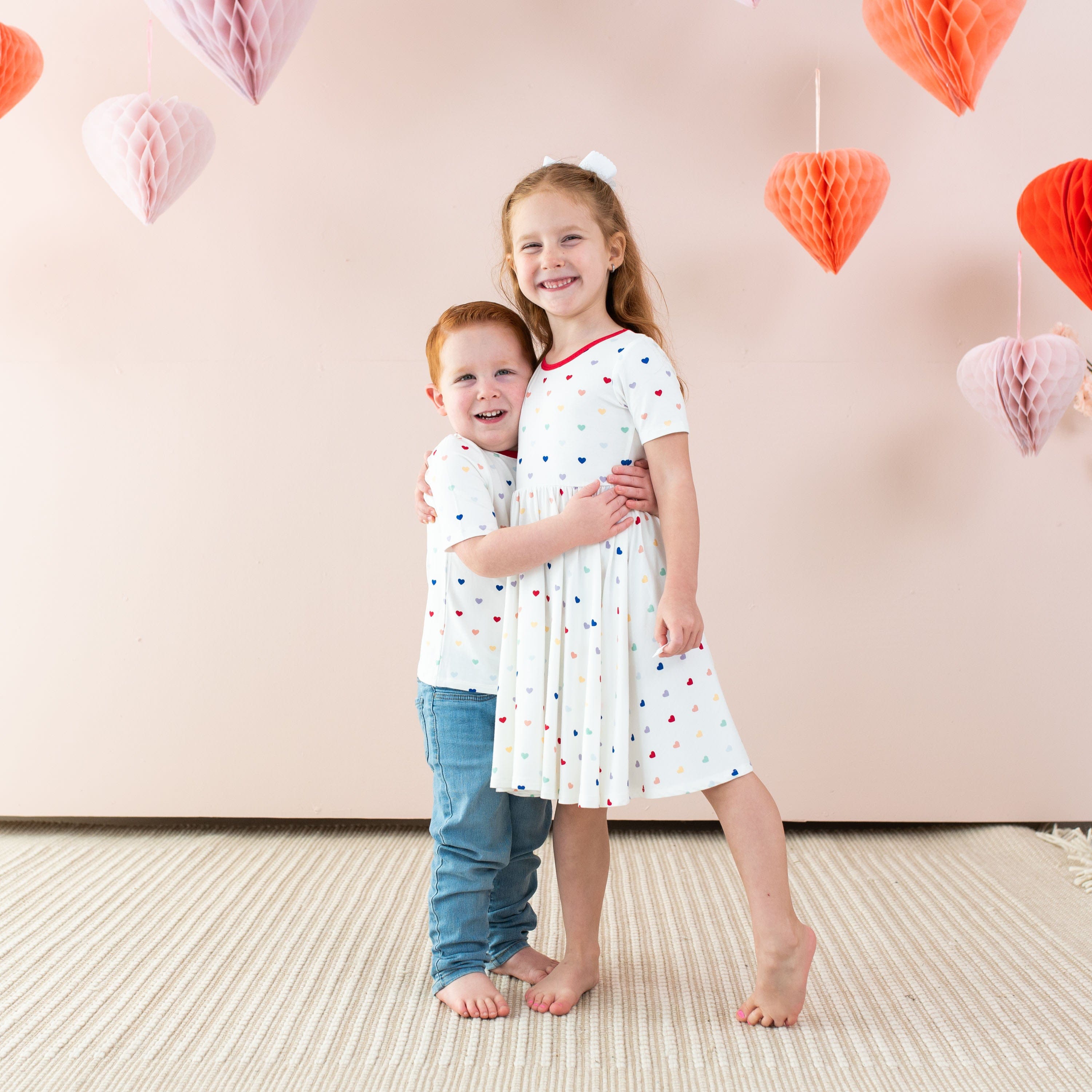 Kyte Baby Toddler Short Sleeve Twirl Dress Twirl Dress in Cloud Rainbow Heart
