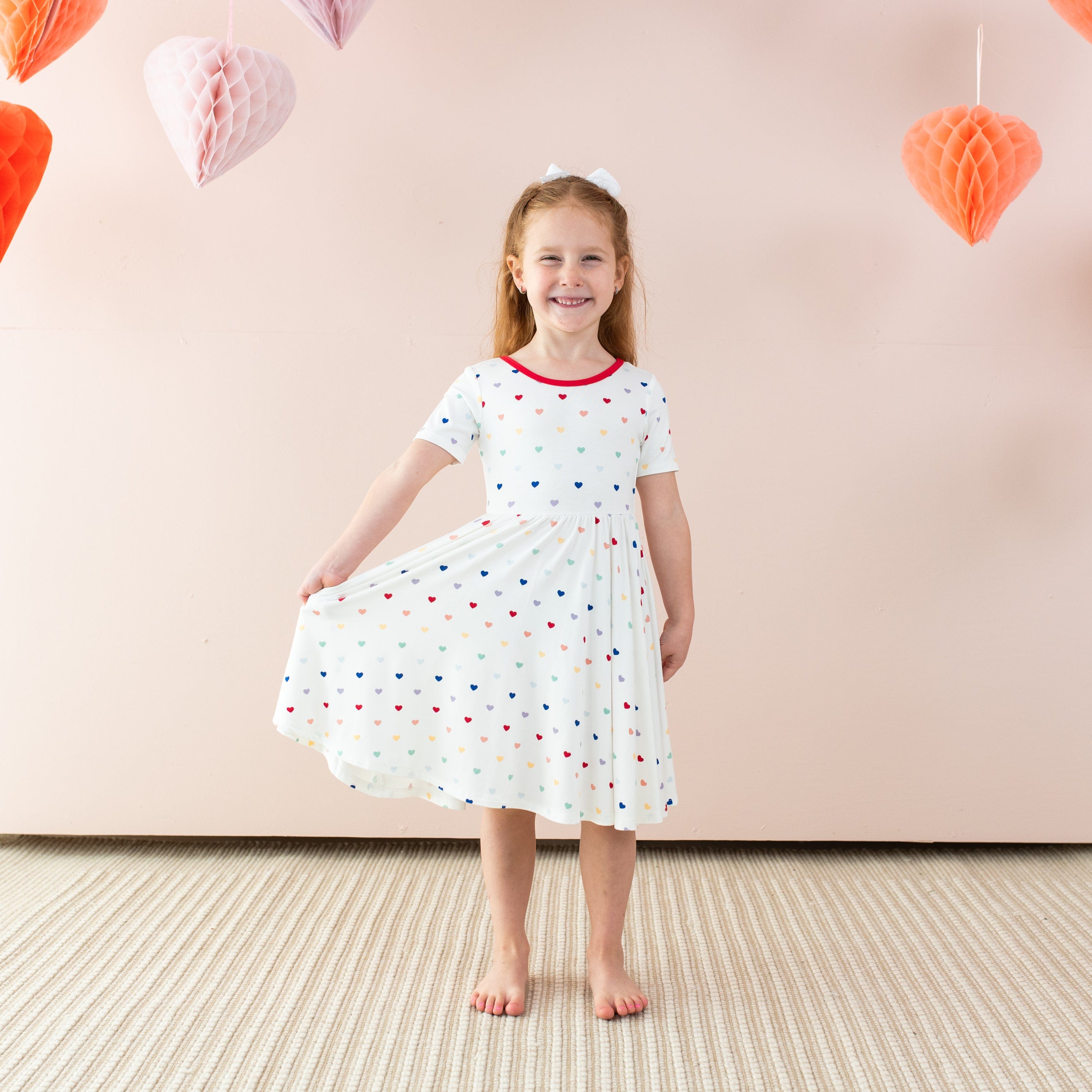 Kyte Baby Toddler Short Sleeve Twirl Dress Twirl Dress in Cloud Rainbow Heart