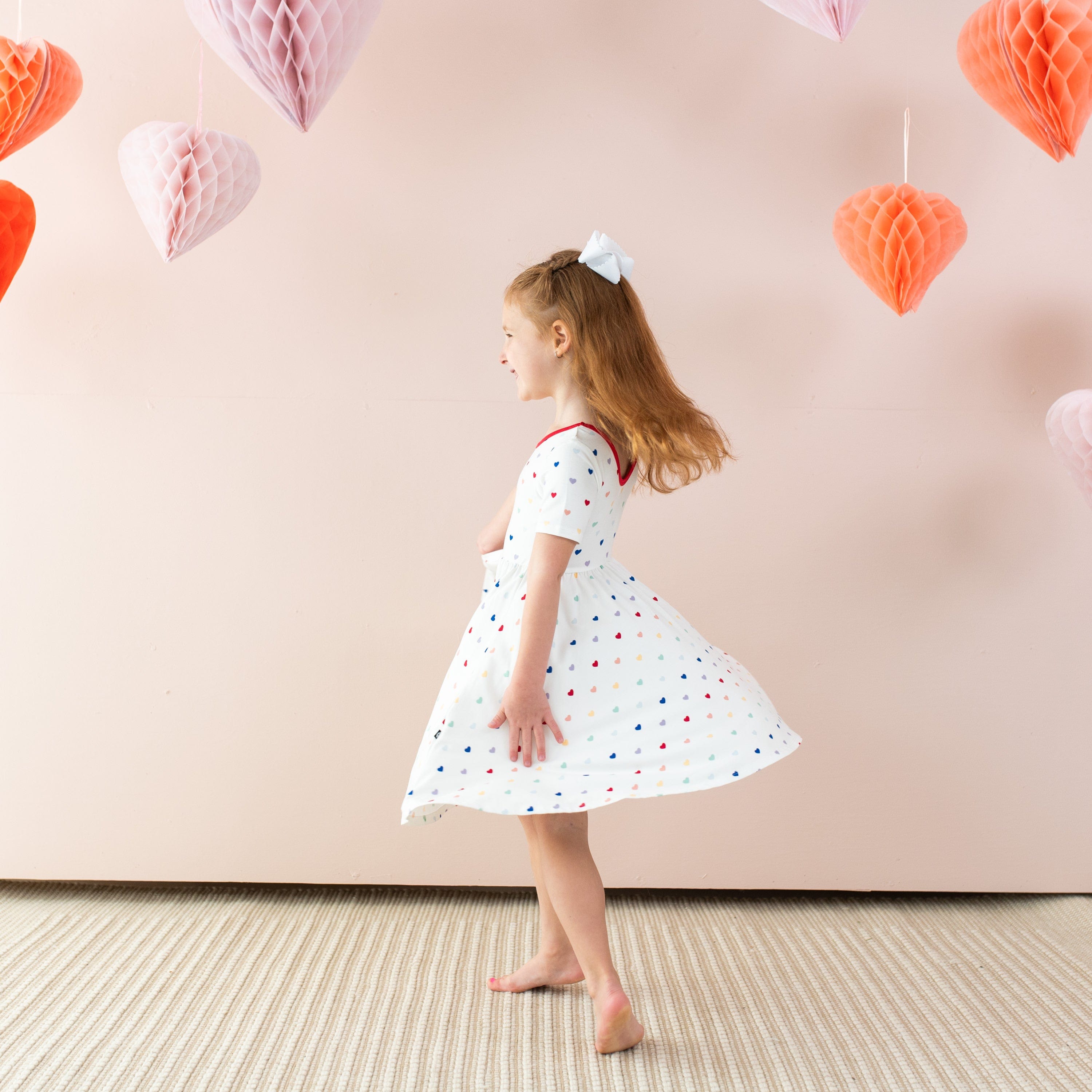 Kyte Baby Toddler Short Sleeve Twirl Dress Twirl Dress in Cloud Rainbow Heart