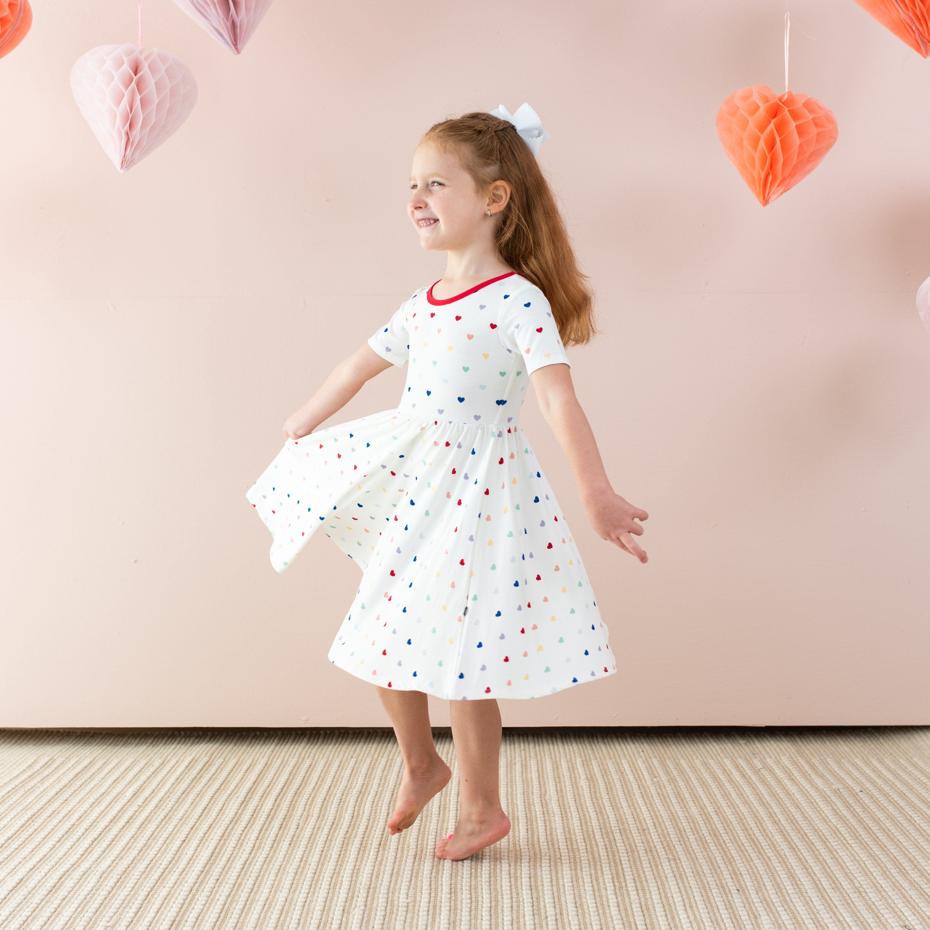 Kyte Baby Toddler Short Sleeve Twirl Dress Twirl Dress in Cloud Rainbow Heart