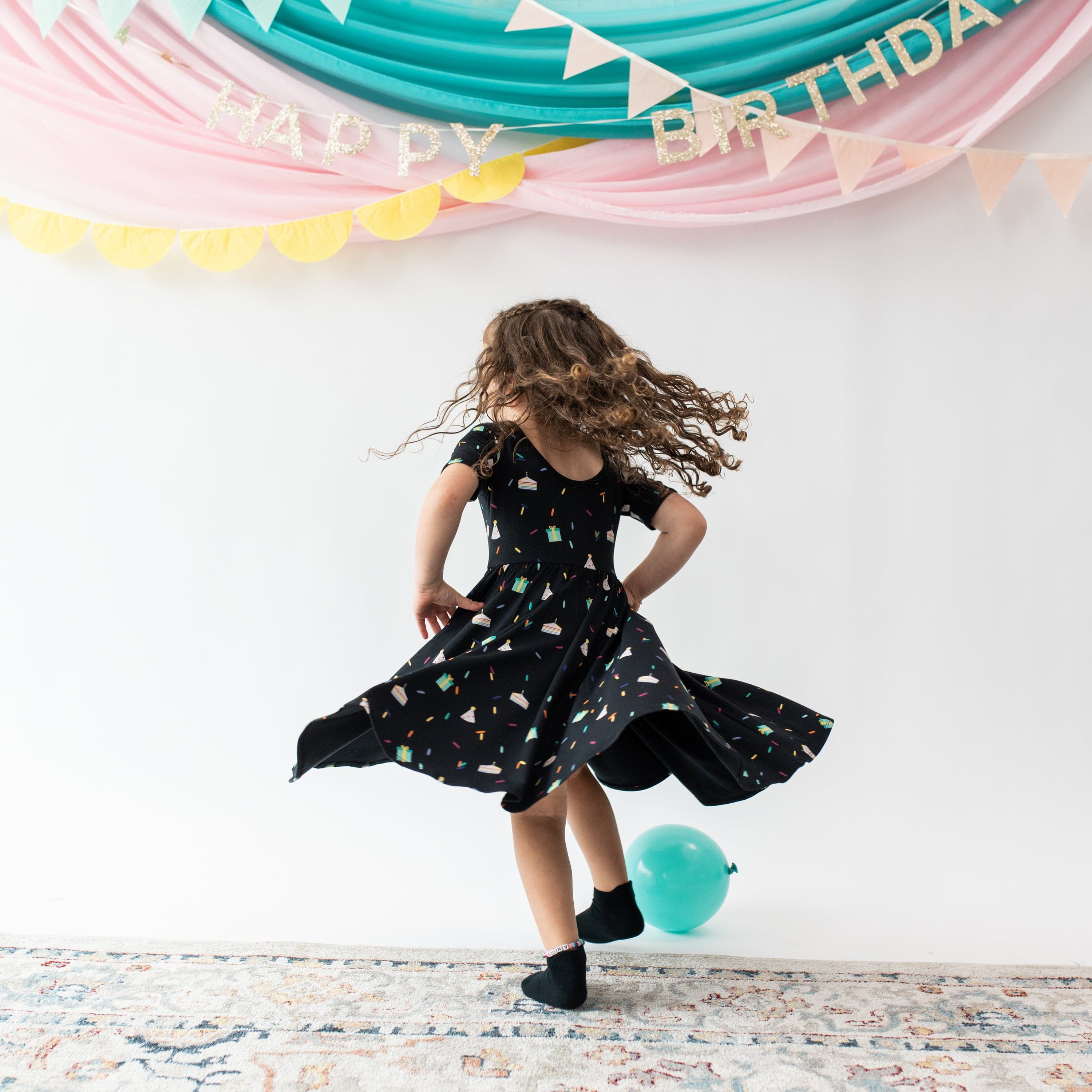 Kyte Baby Toddler Short Sleeve Twirl Dress Twirl Dress in Midnight Party
