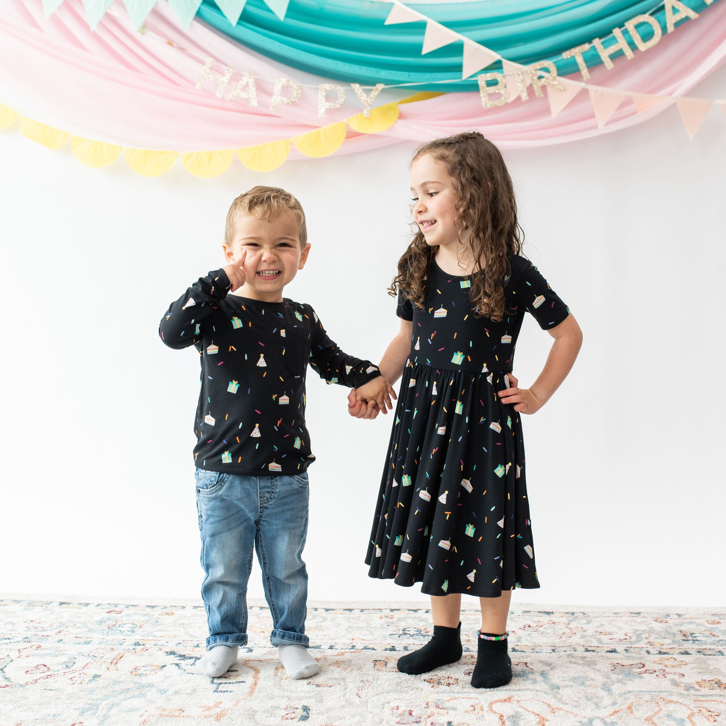 Kyte Baby Toddler Short Sleeve Twirl Dress Twirl Dress in Midnight Party