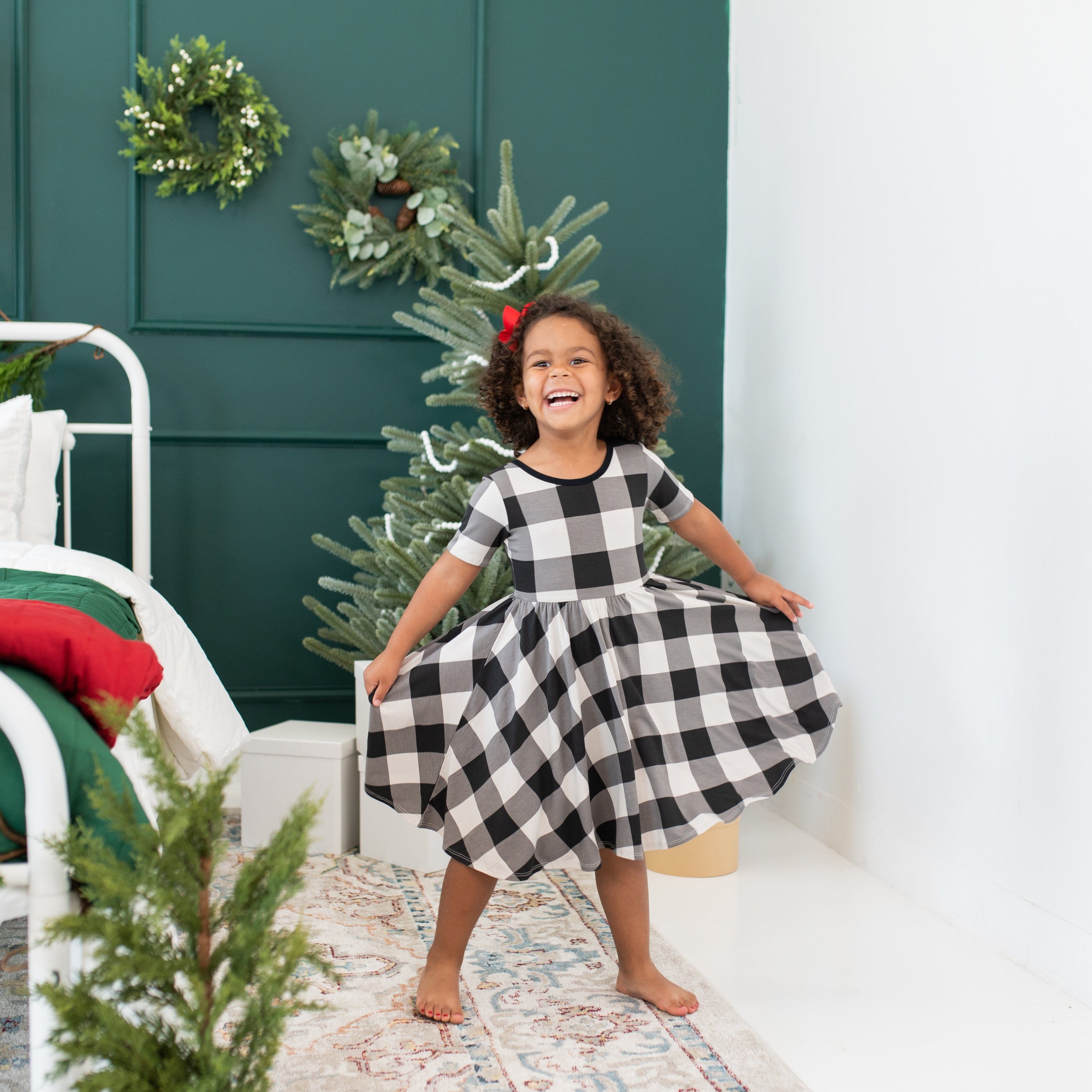 Kyte Baby Toddler Short Sleeve Twirl Dress Twirl Dress in Midnight Plaid