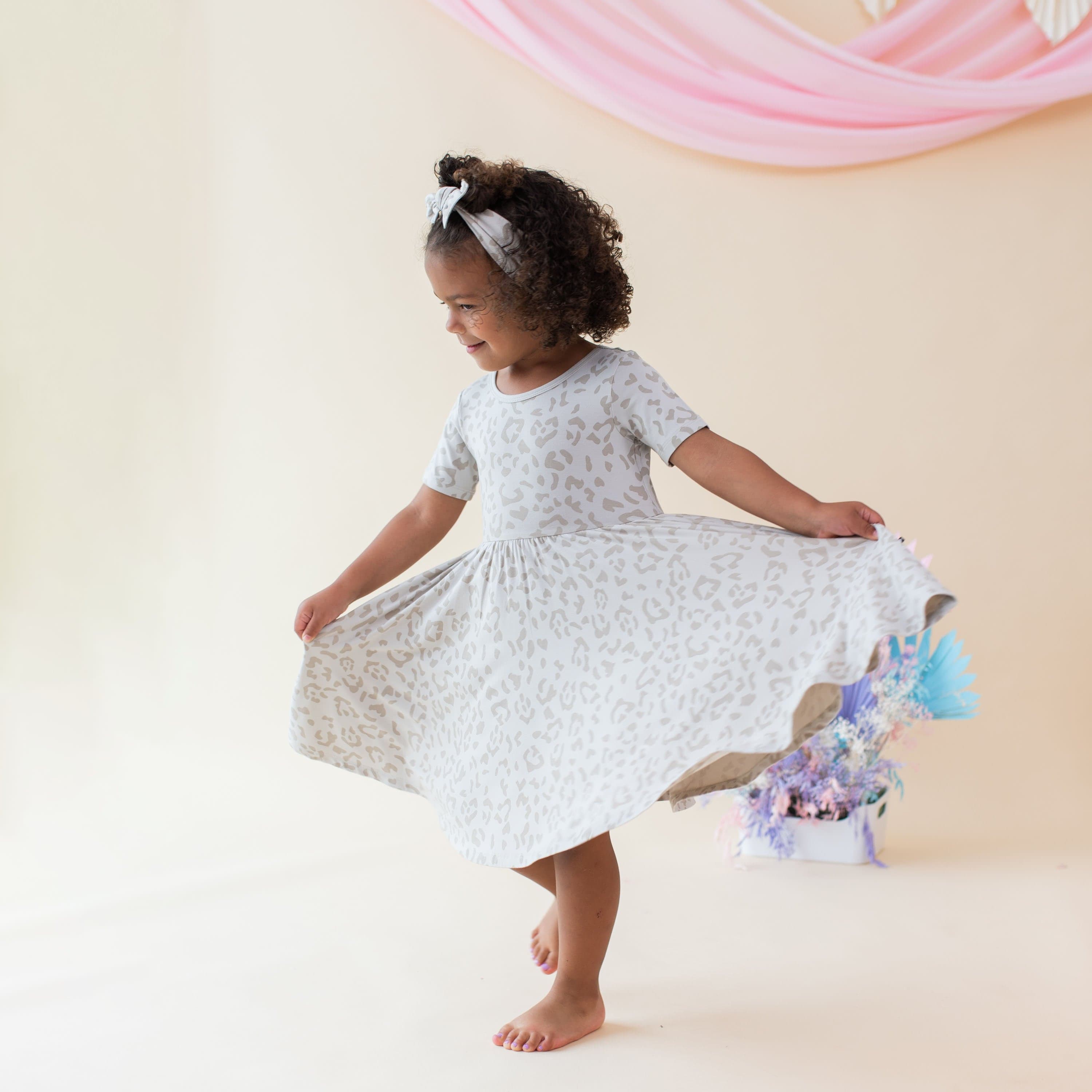 Kyte Baby Toddler Short Sleeve Twirl Dress Twirl Dress in Oat Leopard