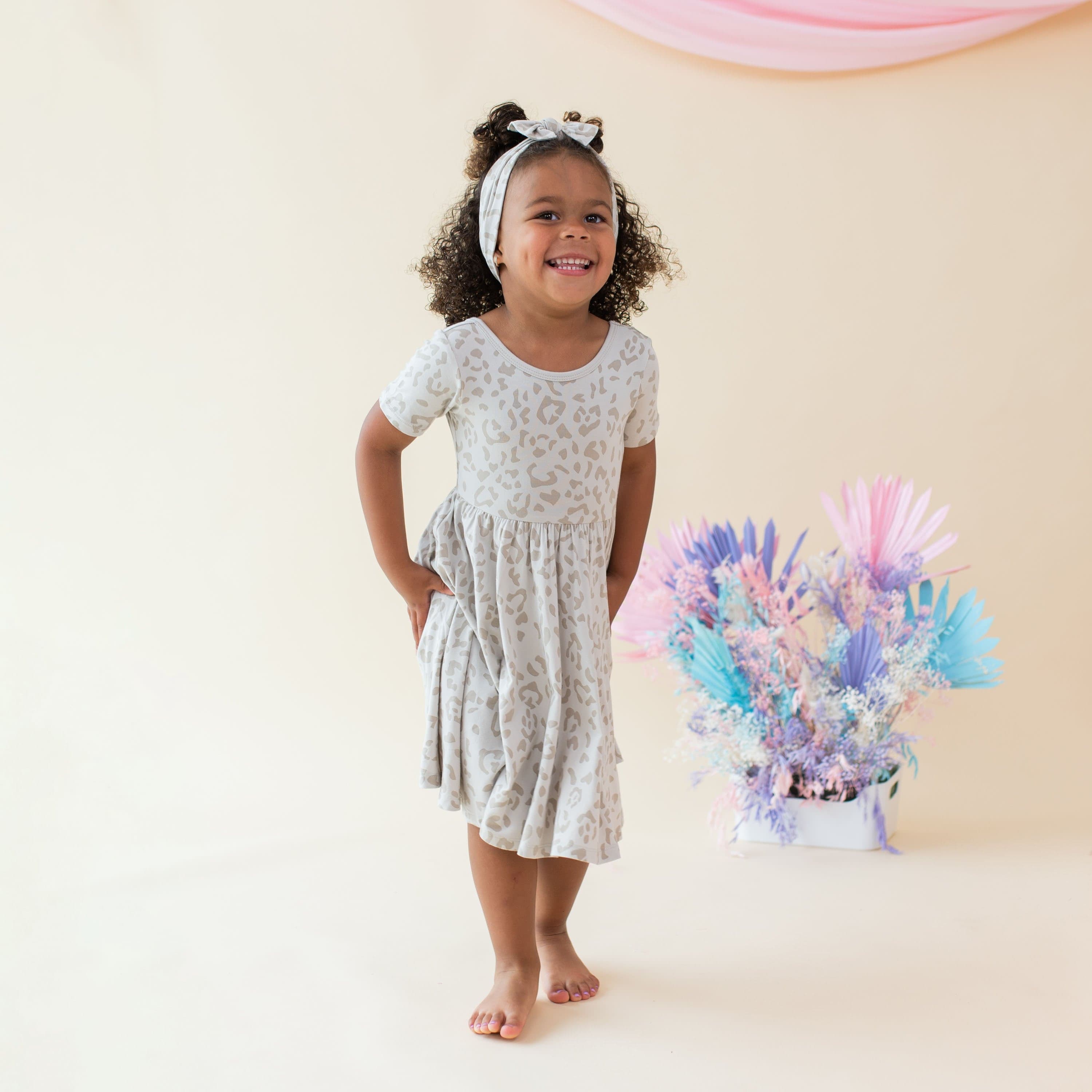 Kyte Baby Toddler Short Sleeve Twirl Dress Twirl Dress in Oat Leopard
