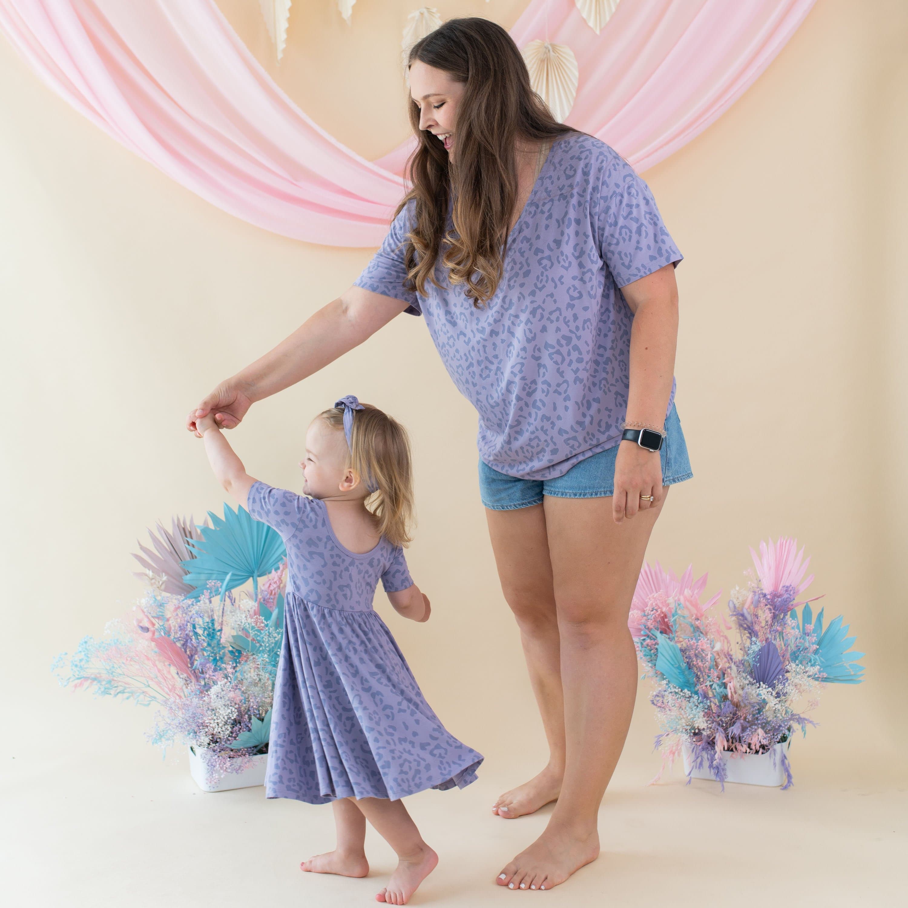 Kyte Baby Toddler Short Sleeve Twirl Dress Twirl Dress in Taro Leopard