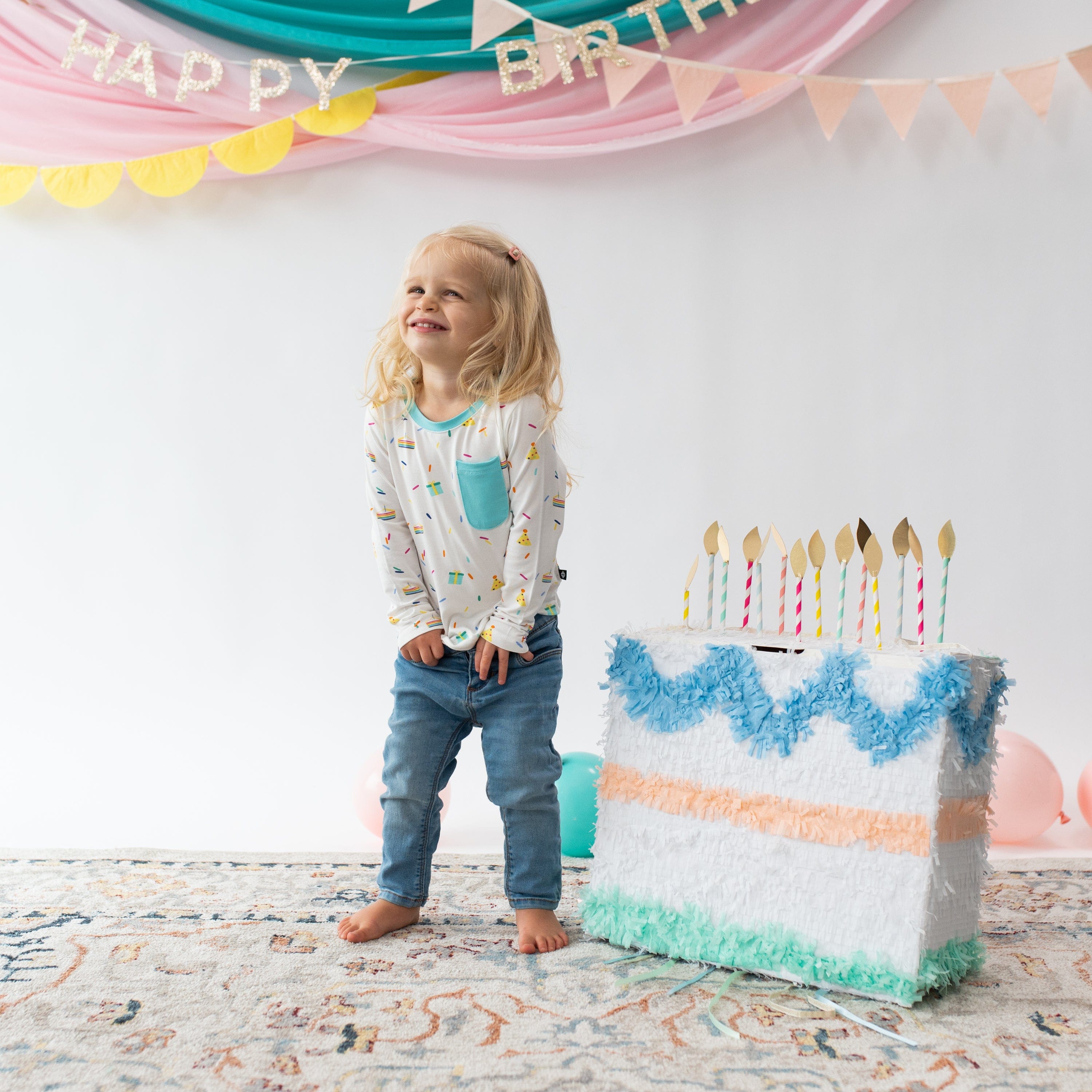 Kyte Baby Toddler Unisex Tee Long Sleeve Toddler Crew Neck Tee in Cloud Party