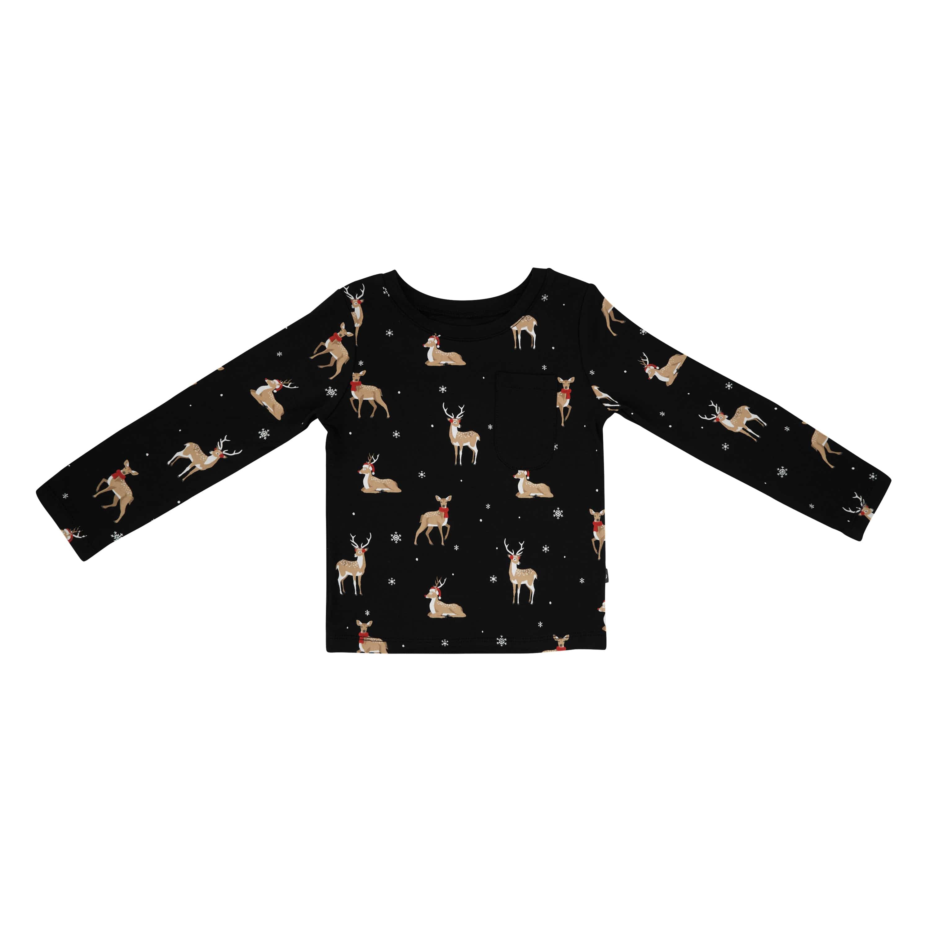 Kyte Baby Toddler Unisex Tee Long Sleeve Toddler Crew Neck Tee in Midnight Deer