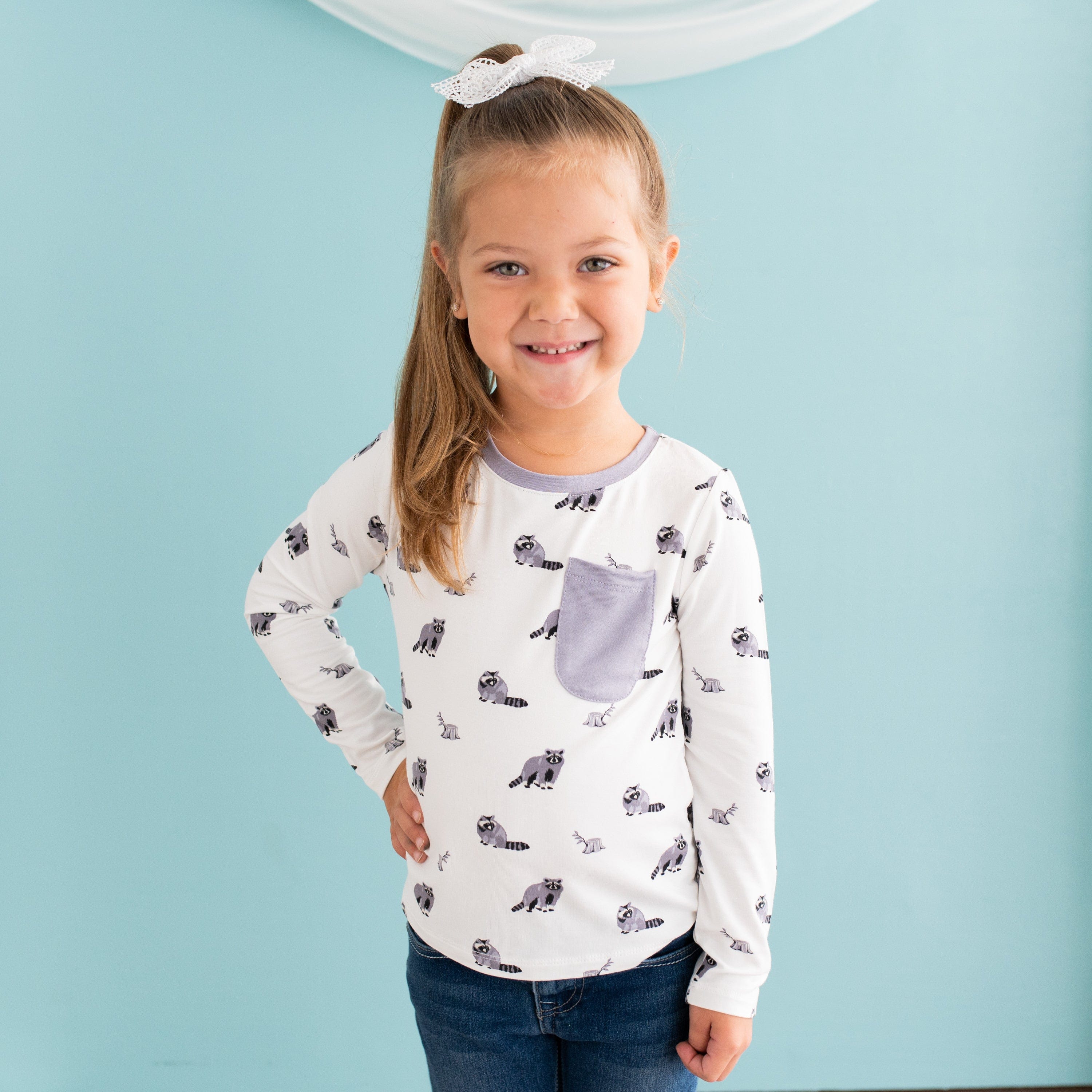 Kyte Baby Toddler Unisex Tee Long Sleeve Toddler Crew Neck Tee in Raccoon