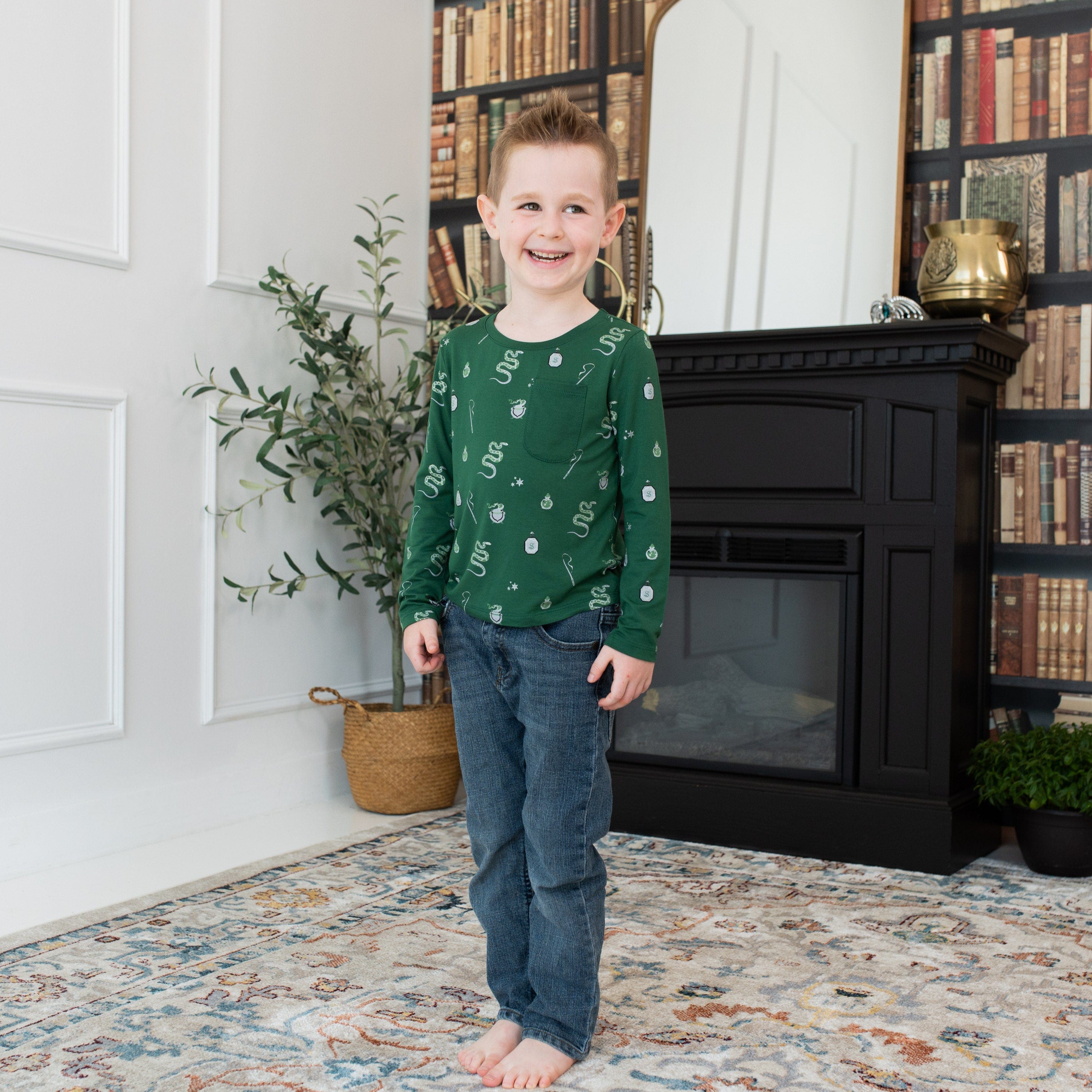 Kyte Baby Toddler Unisex Tee Long Sleeve Toddler Crew Neck Tee in Slytherin™