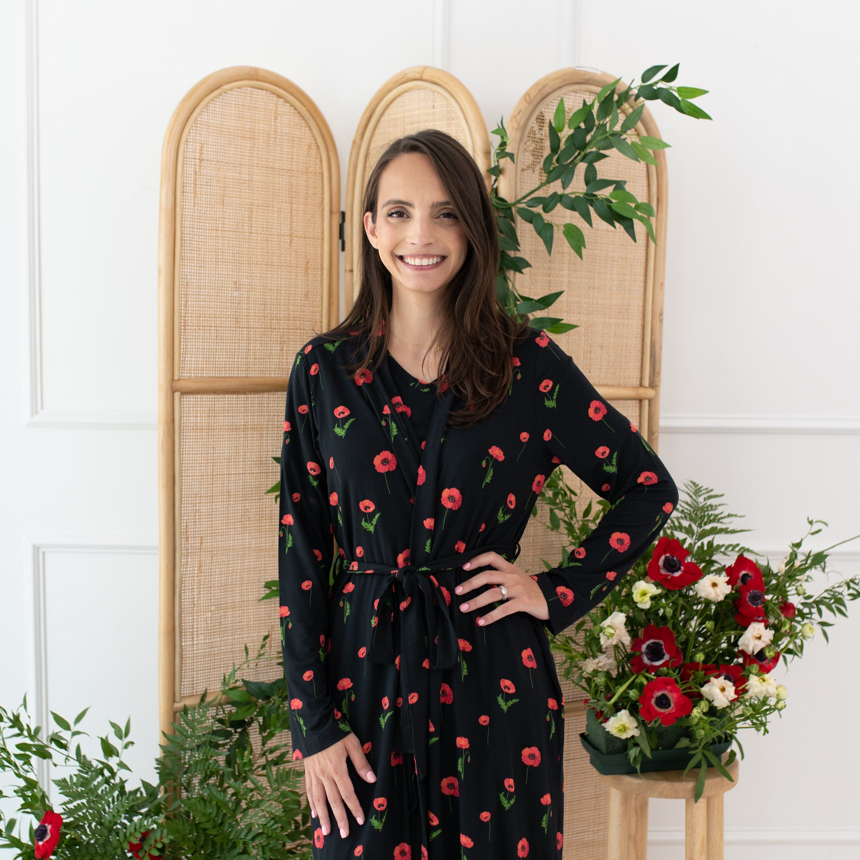 Kyte Baby Women's Lounge Robe Women’s Lounge Robe in Midnight Poppies