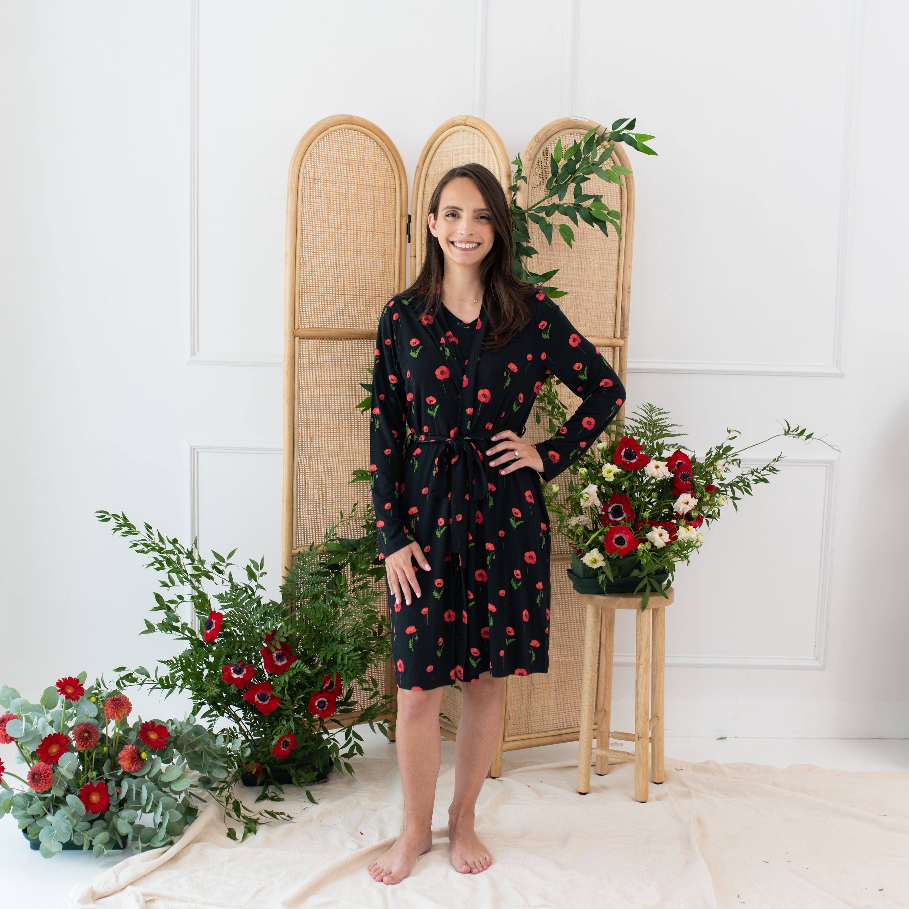 Kyte Baby Women's Lounge Robe Women’s Lounge Robe in Midnight Poppies
