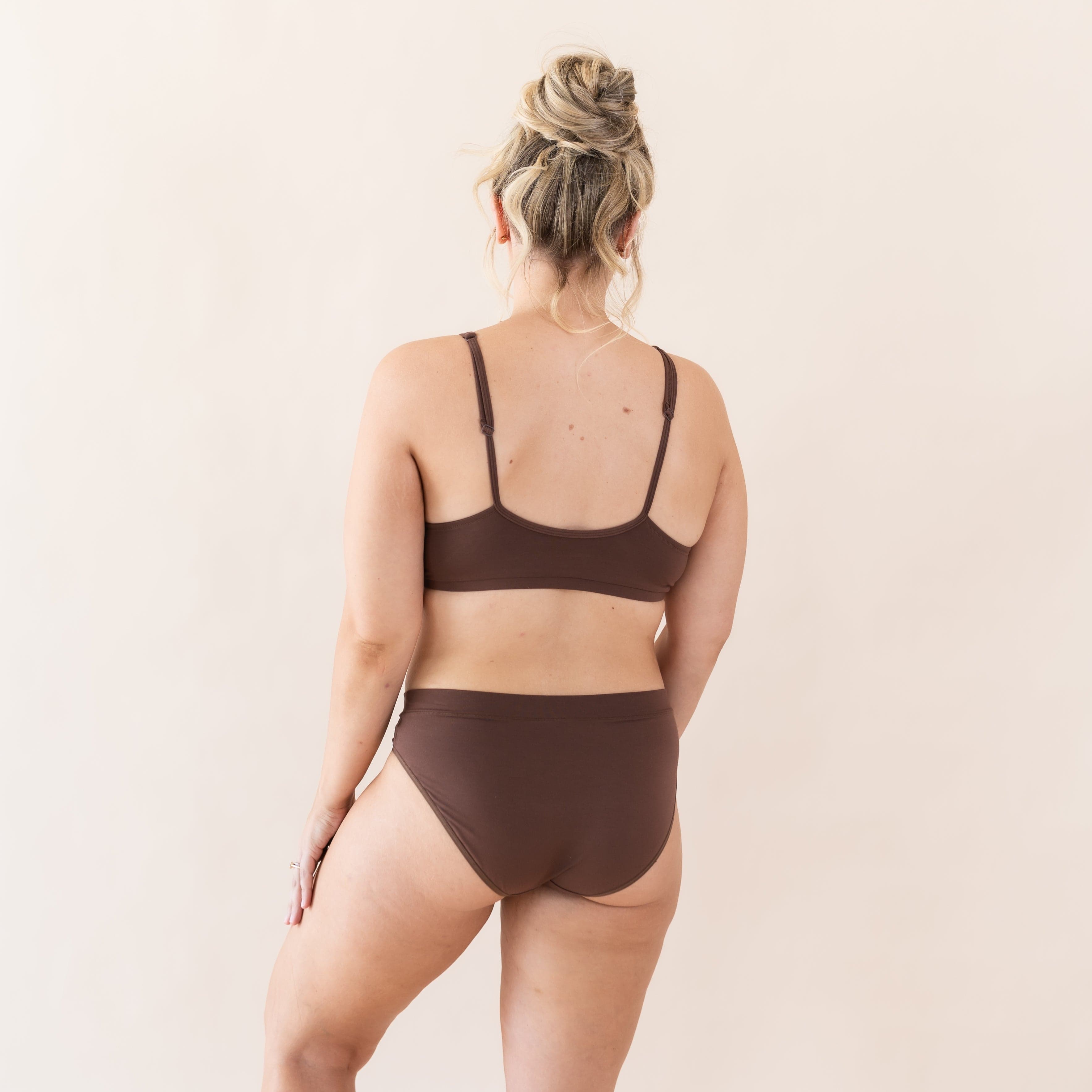 Woman wearing Kyte Baby Women's Midi Brief Underwear in Toffee