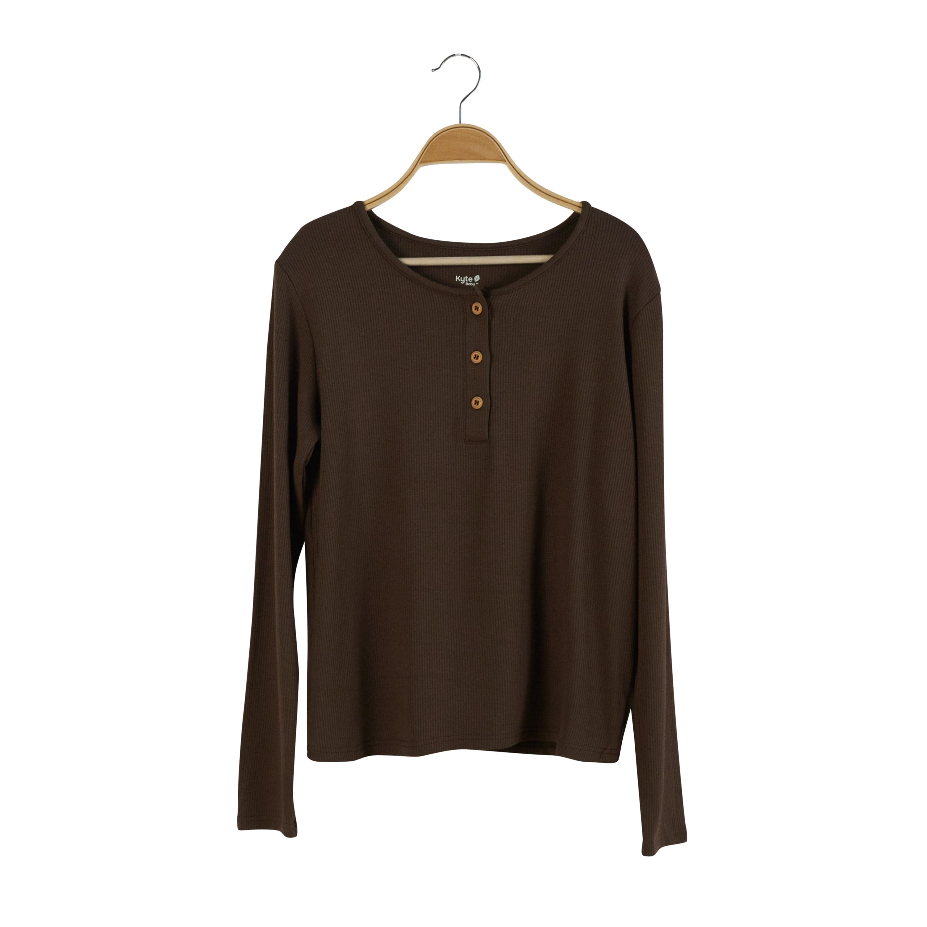 Kyte Baby Women's Ribbed Henley Top Women's Ribbed Henley Top in Espresso