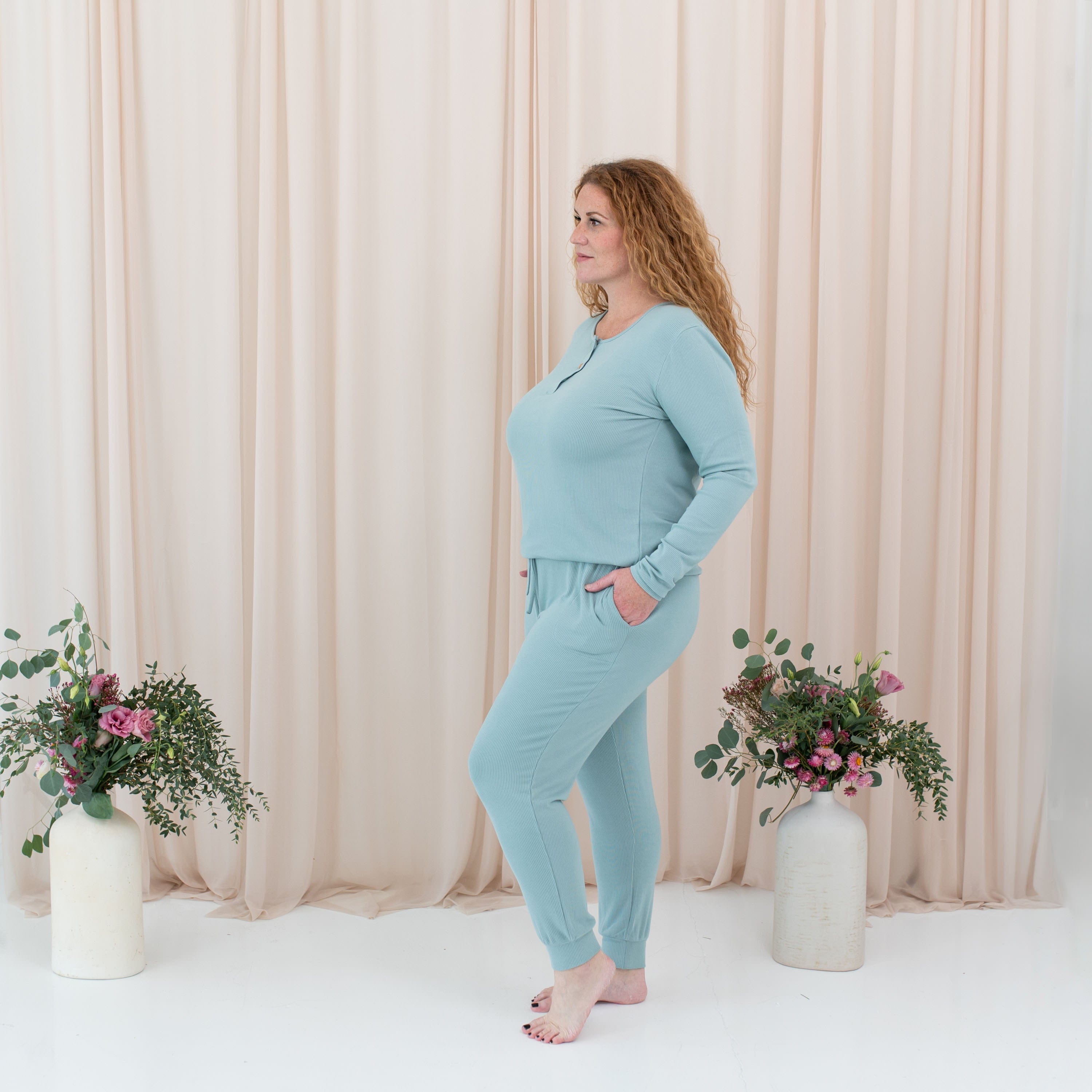 Kyte Baby Women's Ribbed Henley Top Women's Ribbed Henley Top in Glacier