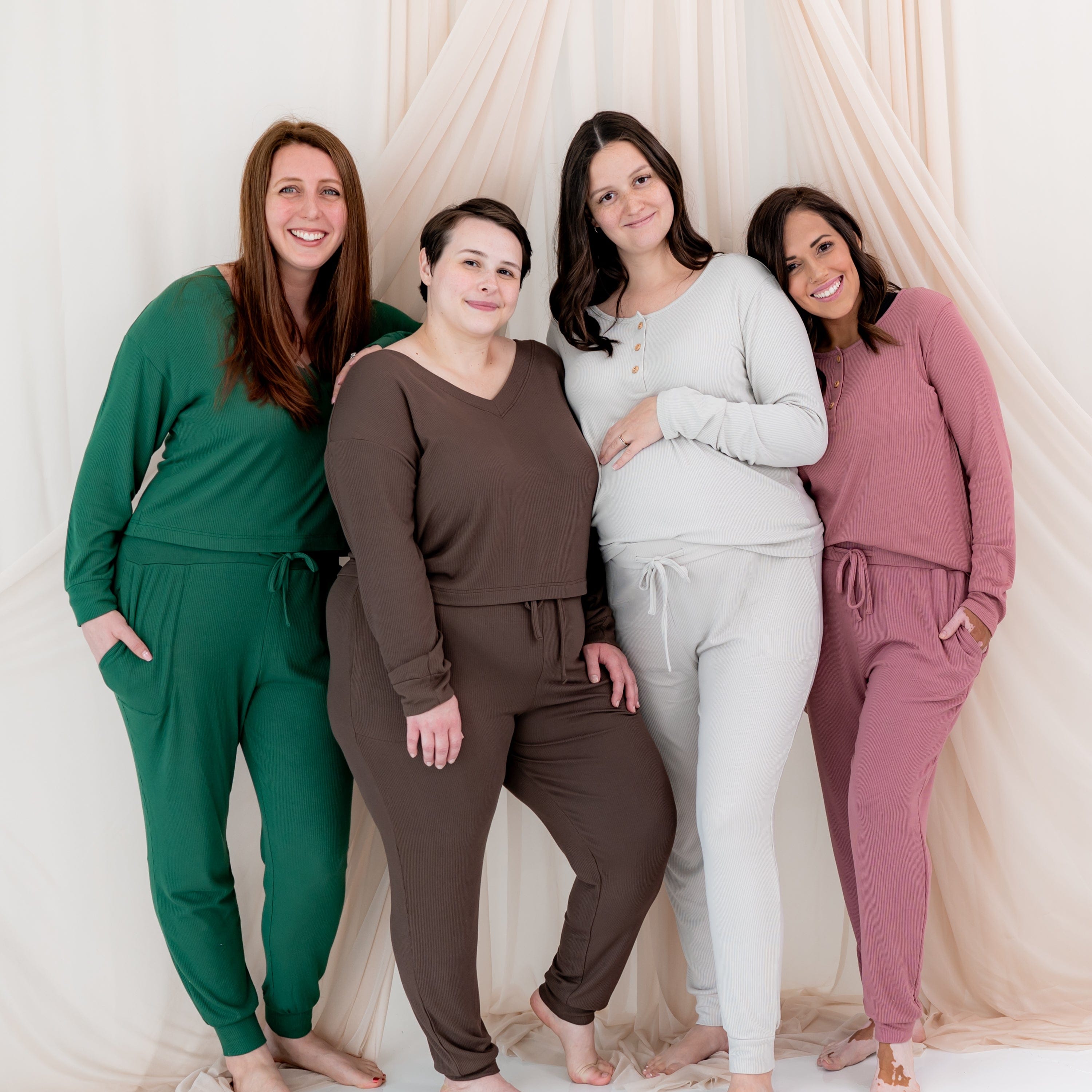 Women wearing Kyte Baby Ribbed Jogger Pants with pockets