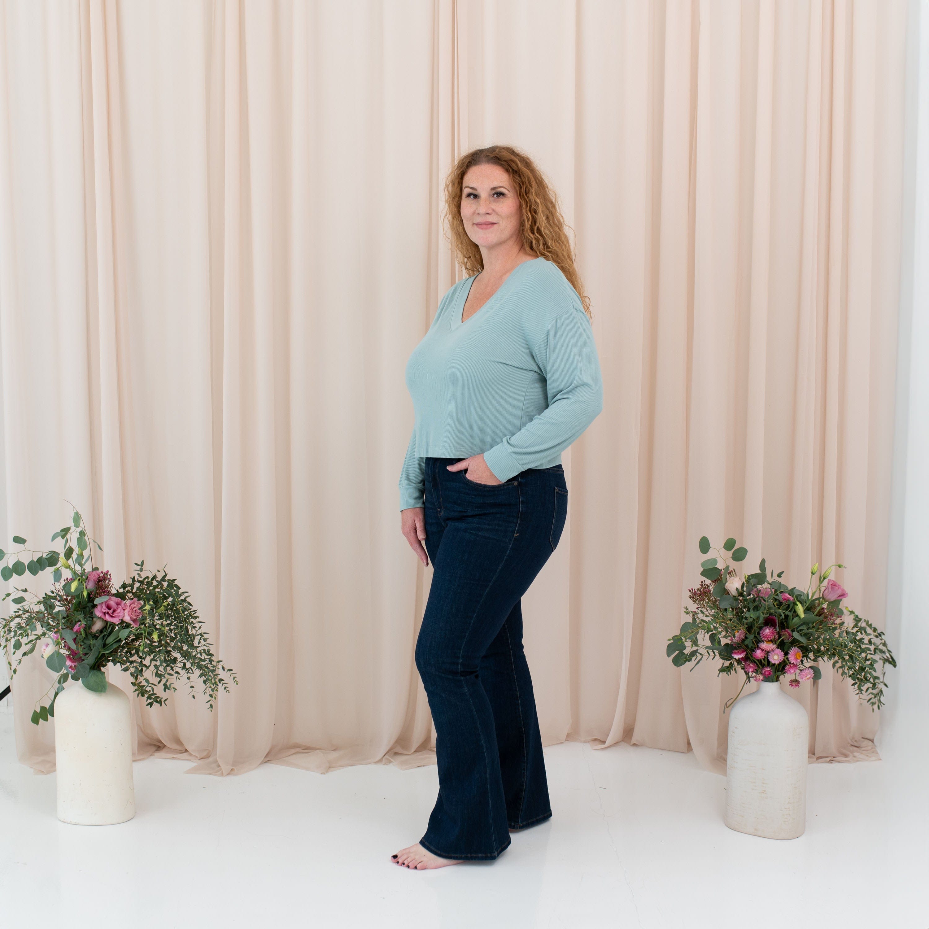 Kyte Baby Women's Ribbed Long Sleeve Crop Top Women's Ribbed Long Sleeve Crop Top in Glacier