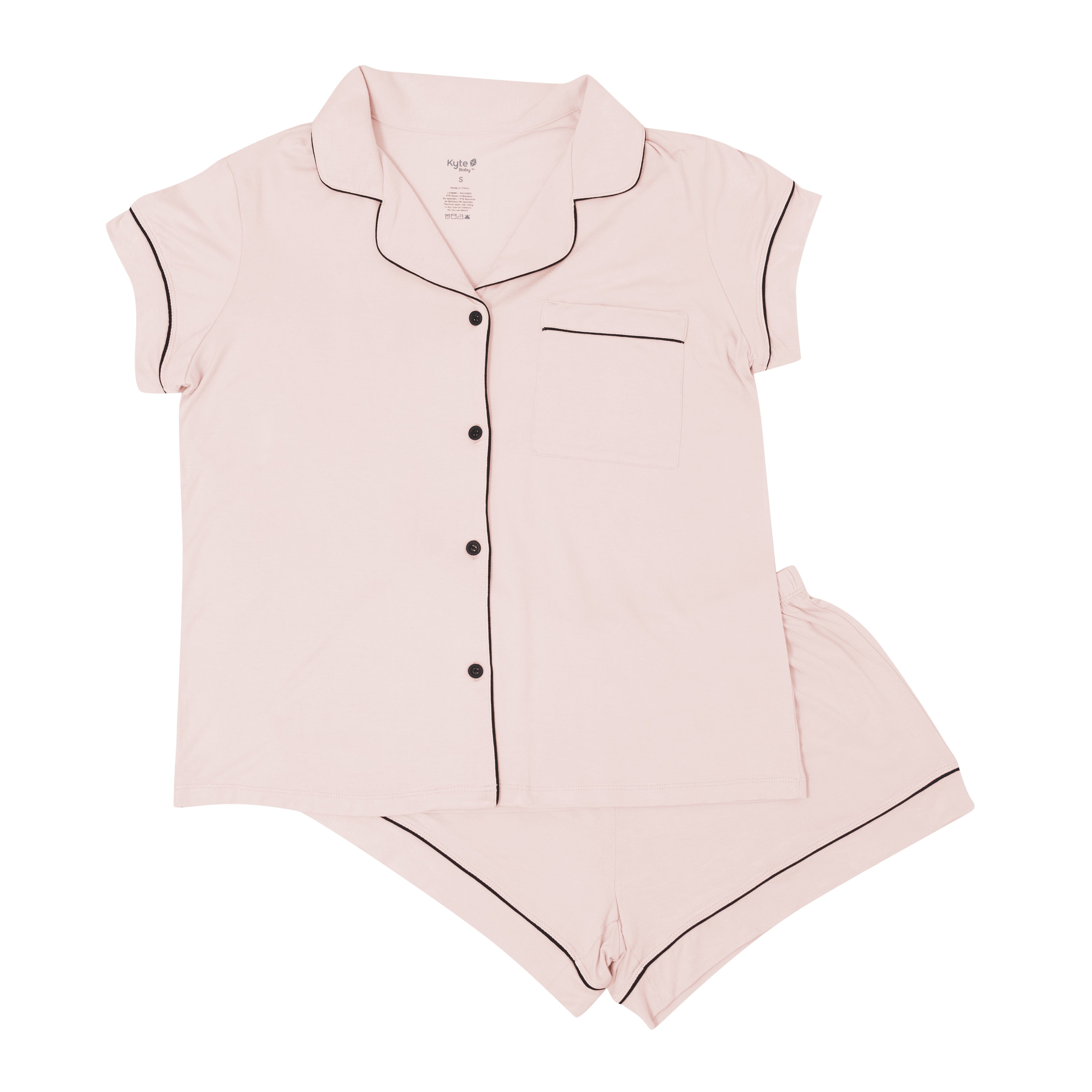 Kyte Baby Women's Short Sleeve Pajama Set in Blush with Midnight Trim