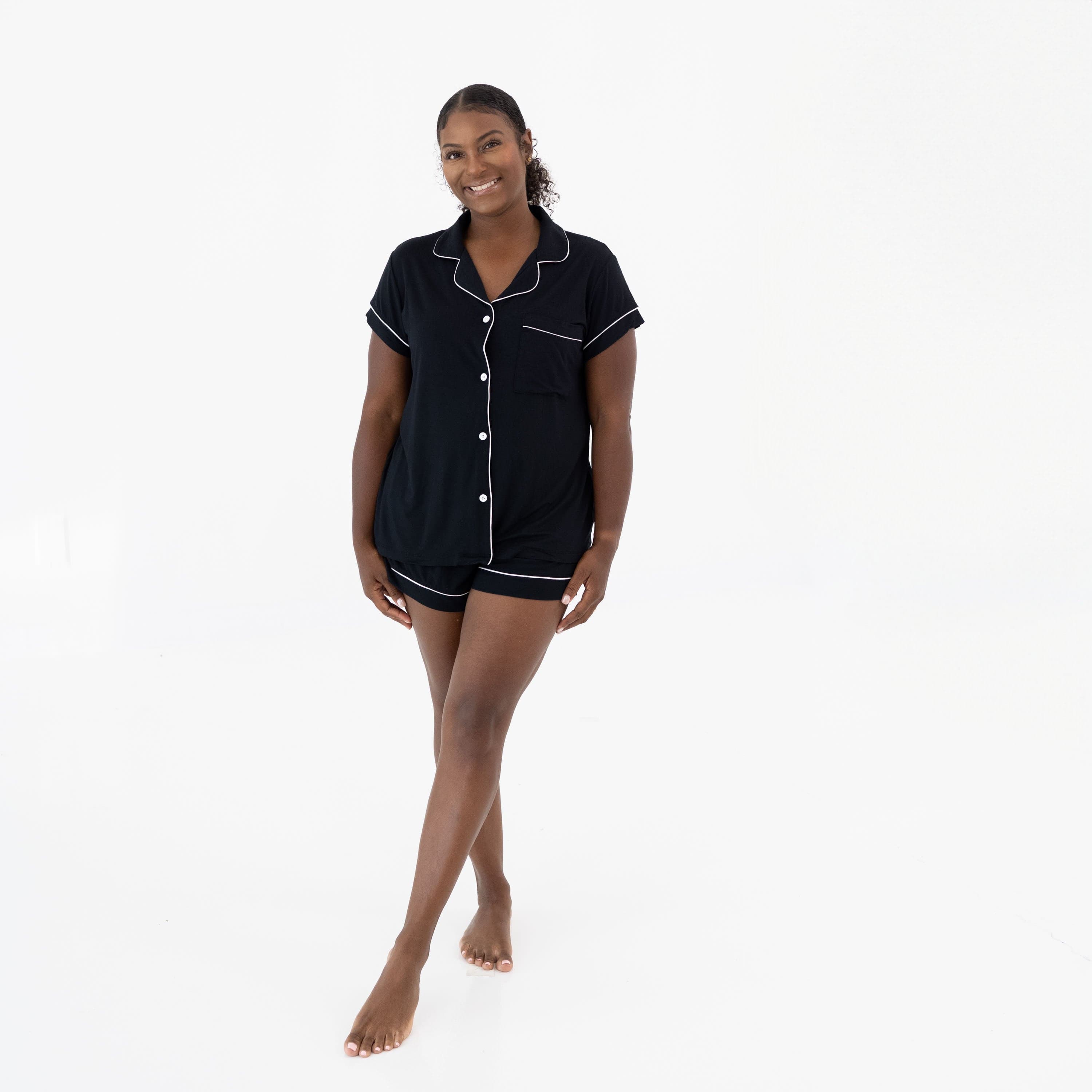 Kyte BABY Women’s Short Sleeve Pajama Set Women’s Short Sleeve Pajama Set in Midnight with Cloud Trim