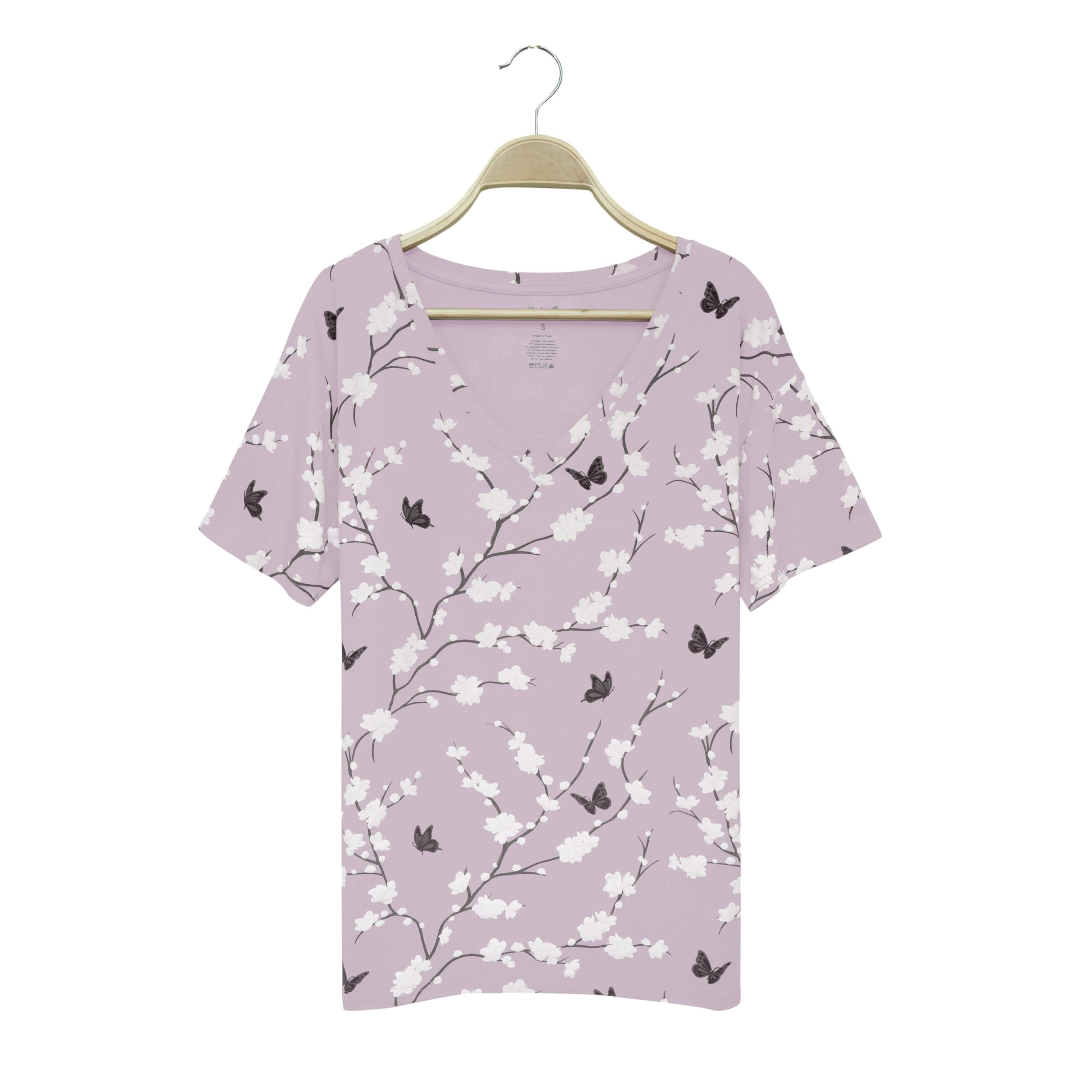 Kyte Baby Women's V-Neck Women’s Relaxed Fit V-Neck in Cherry Blossom