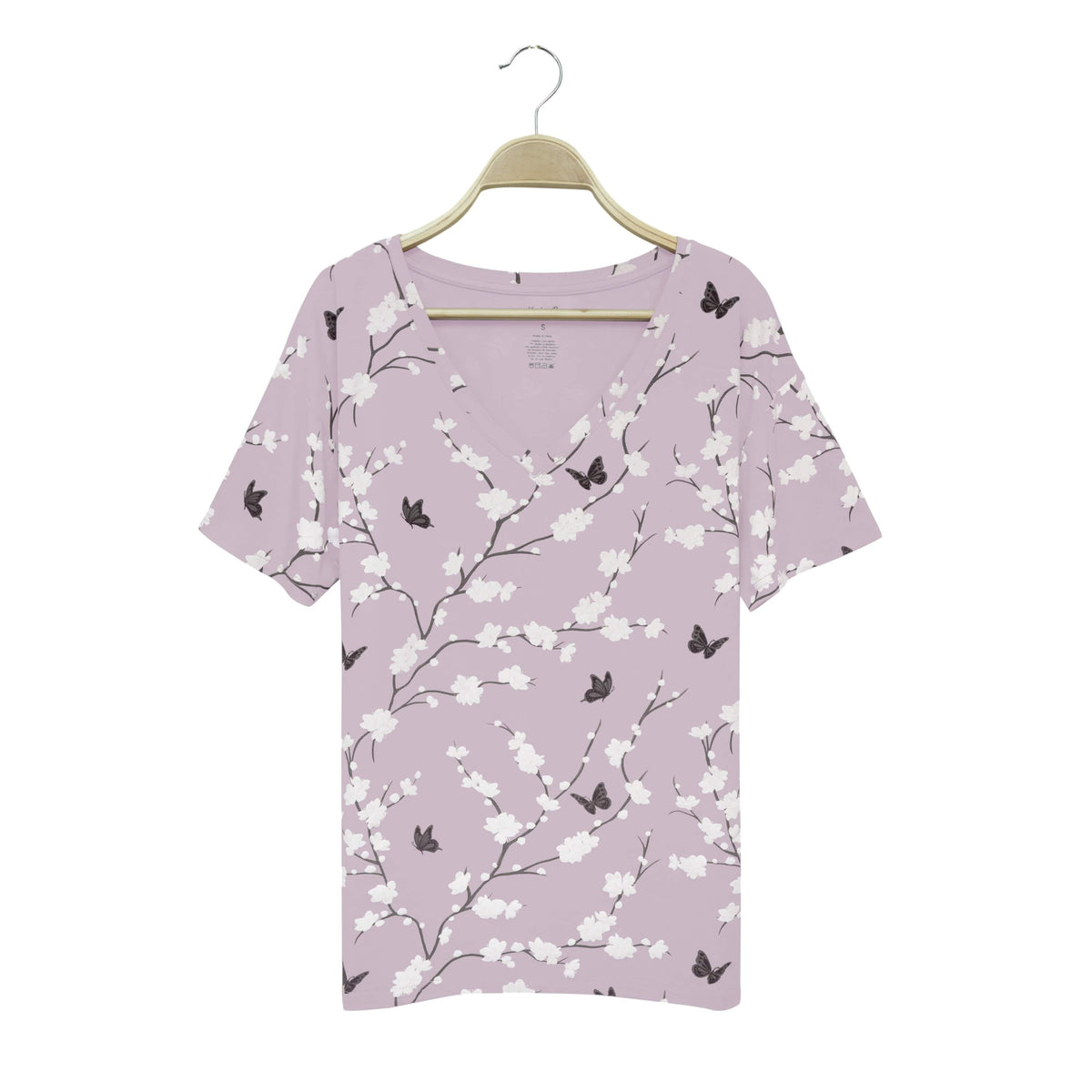 Kyte Baby Women's V-Neck Women’s Relaxed Fit V-Neck in Cherry Blossom