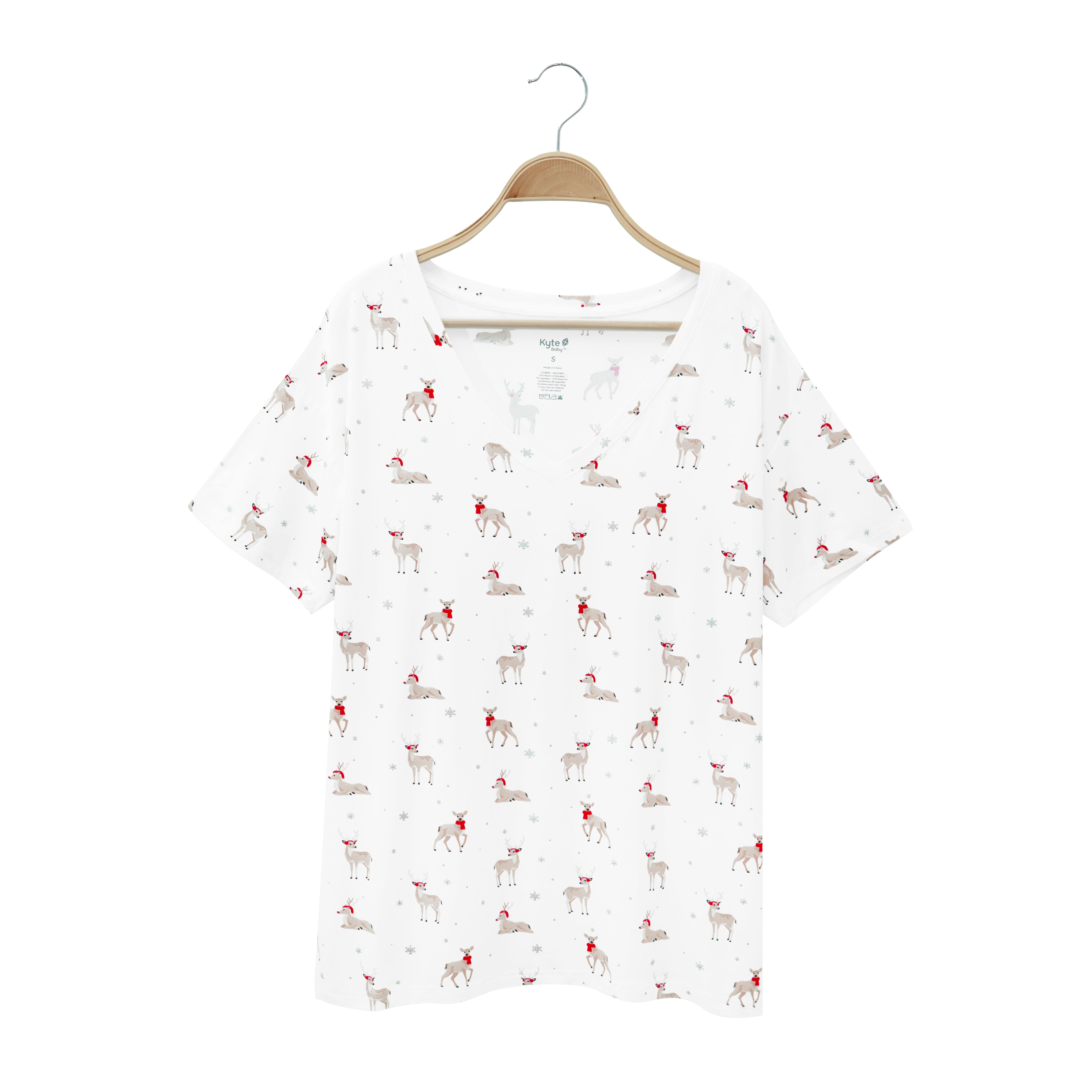 Kyte Baby Women's V-Neck Women’s Relaxed Fit V-Neck in Cloud Deer