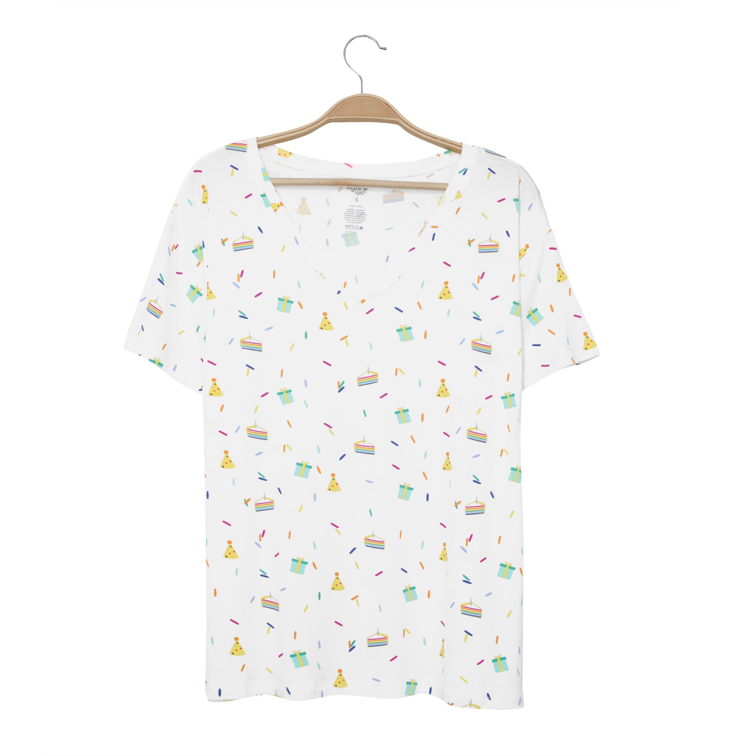 Kyte Baby Women's V-Neck Women’s Relaxed Fit V-Neck in Cloud Party