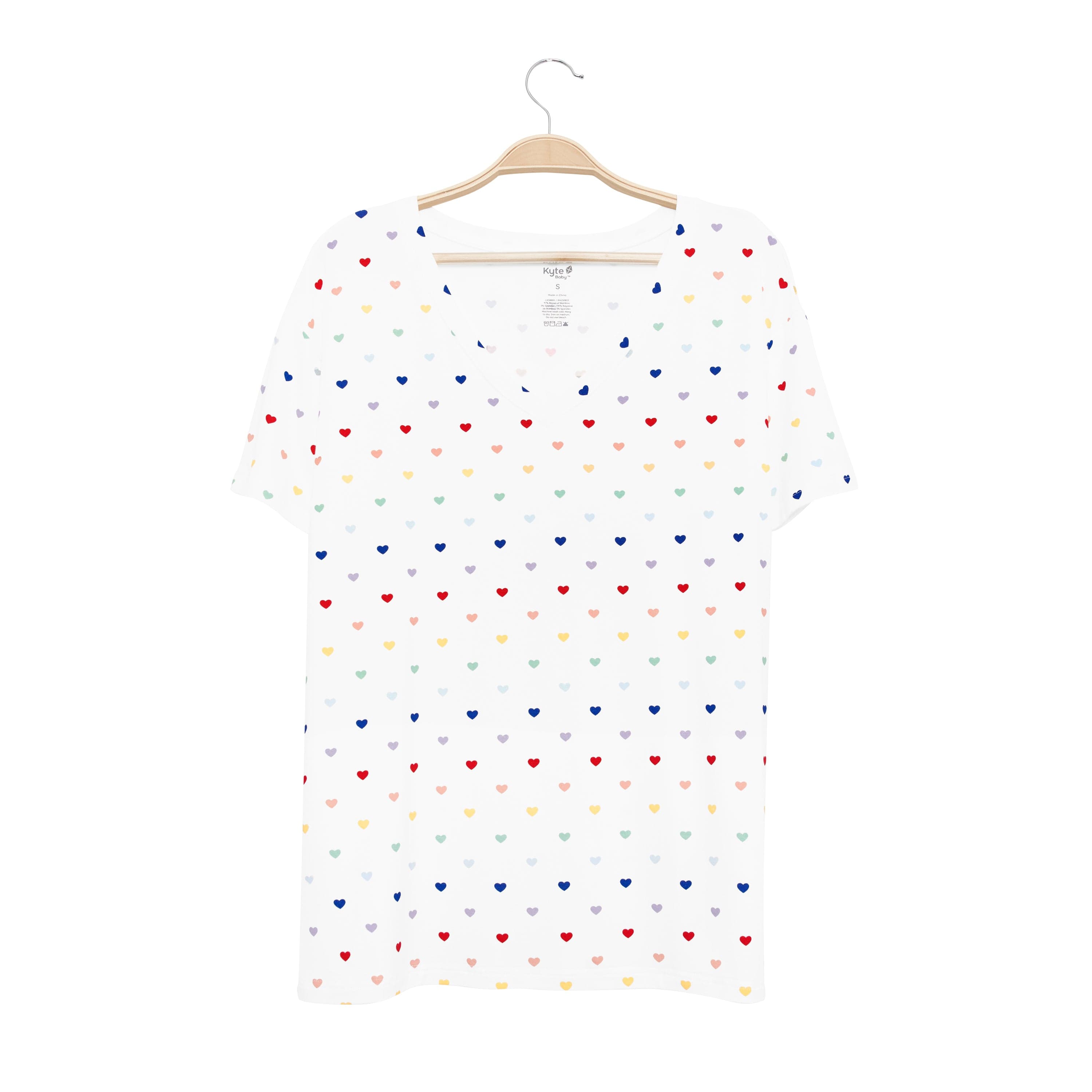 Kyte Baby Women's V-Neck Women’s Relaxed Fit V-Neck in Cloud Rainbow Heart