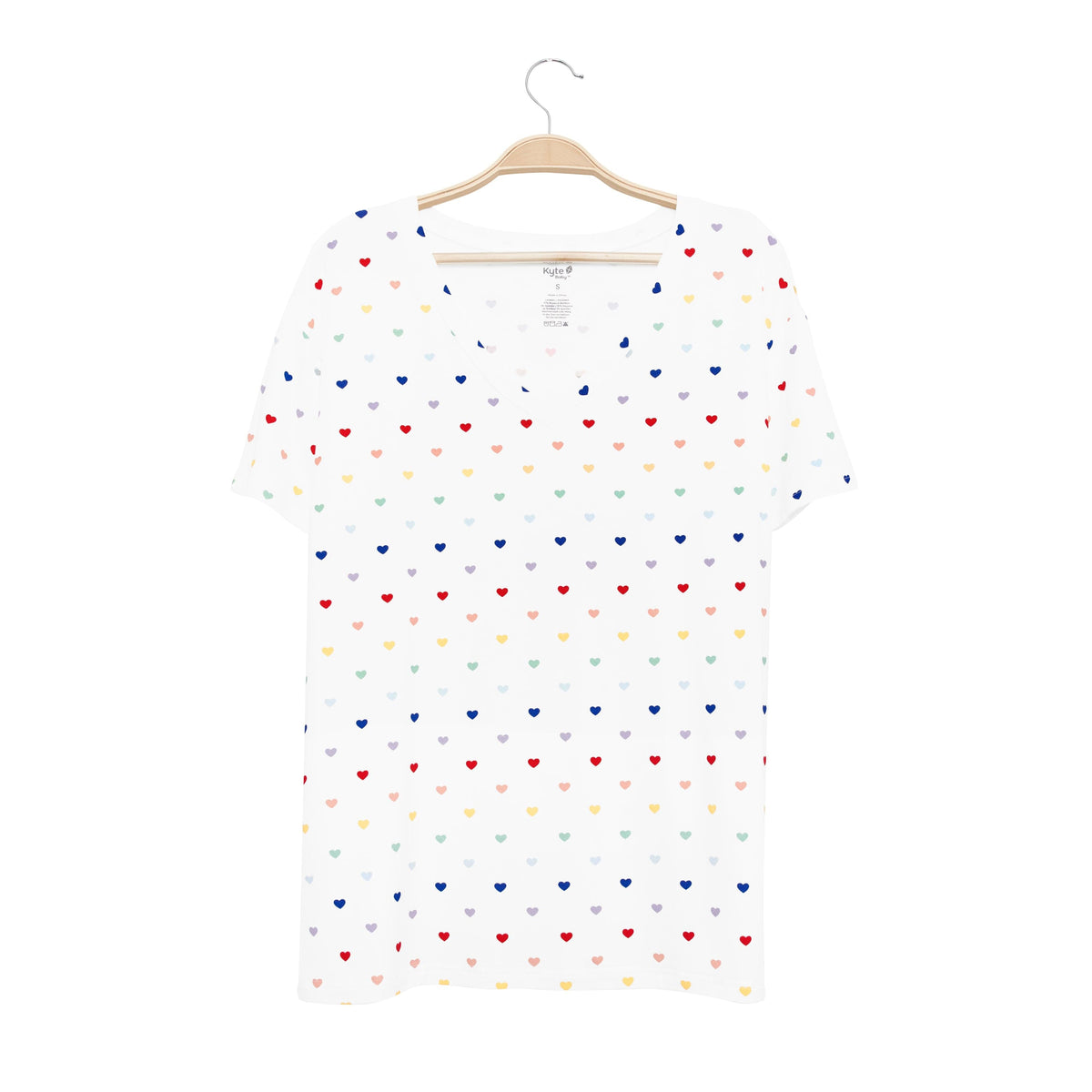 Kyte Baby Women's V-Neck Women’s Relaxed Fit V-Neck in Cloud Rainbow Heart