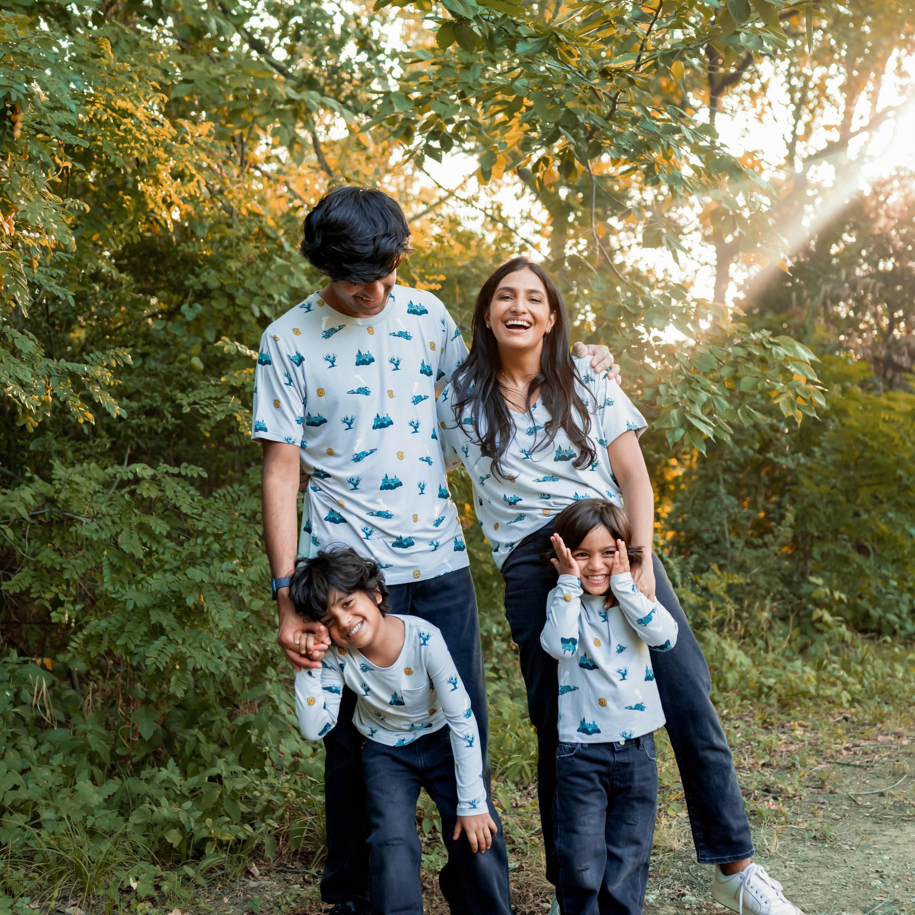 Family wearing matching Kyte Baby Harry Potter™ Journey shirts